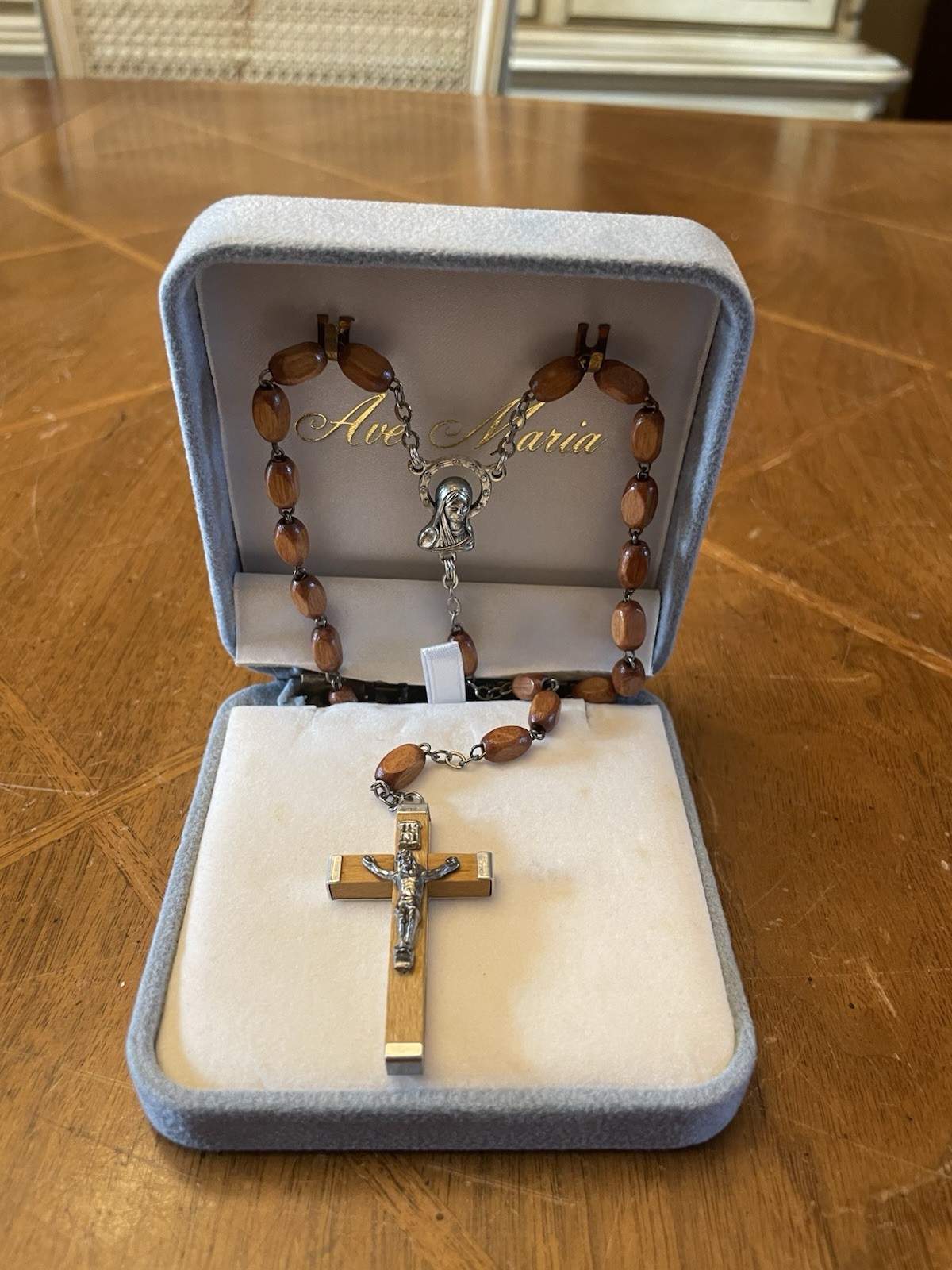 Vintage Wood Bead Rosary Ave Maria Religious beads Made in Italy