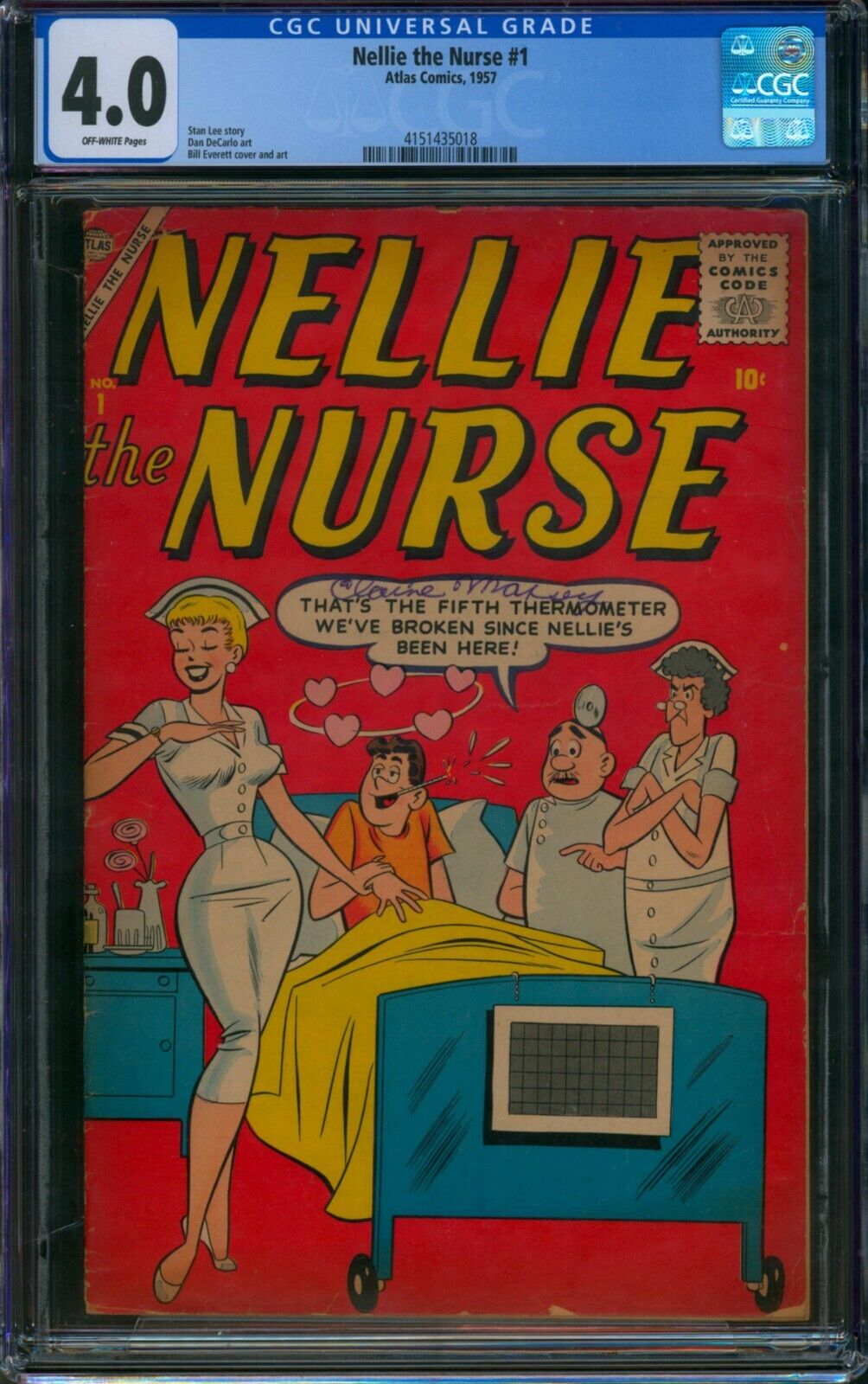 Nellie the Nurse #1 (1957) 🌟 CGC 4.0 🌟 Bill Everett & Stan Lee GGA Atlas Comic