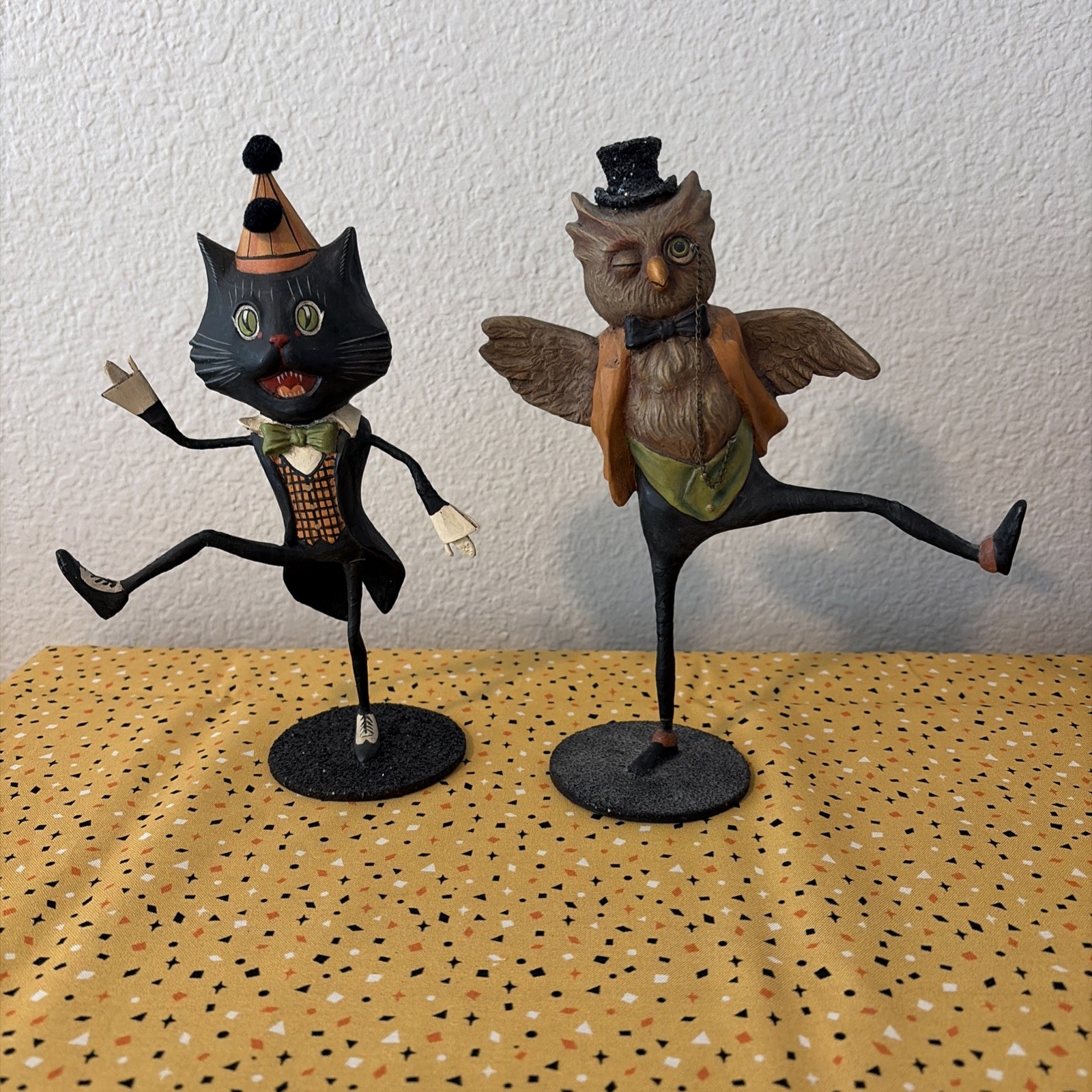 Bethany Lowe Halloween Owl and Uptown Sassy Cat Set of 2 READ DESCRIPTION