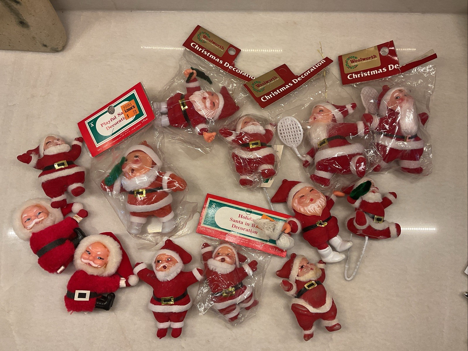 Vintage Flocked Santa Lot Set Of 14 Clips Picks Some Damage