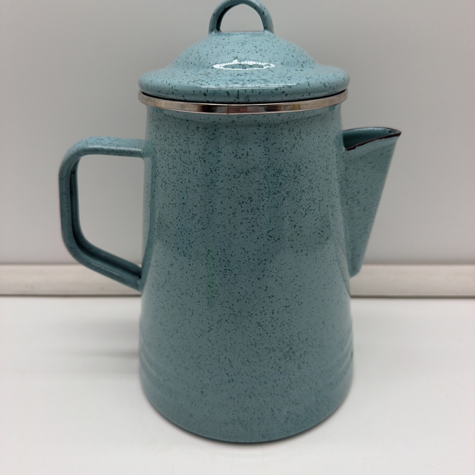 Paula Deen Blue Speckled Enamel Coffee Percolator Pot W Lid & Basket Camp Style