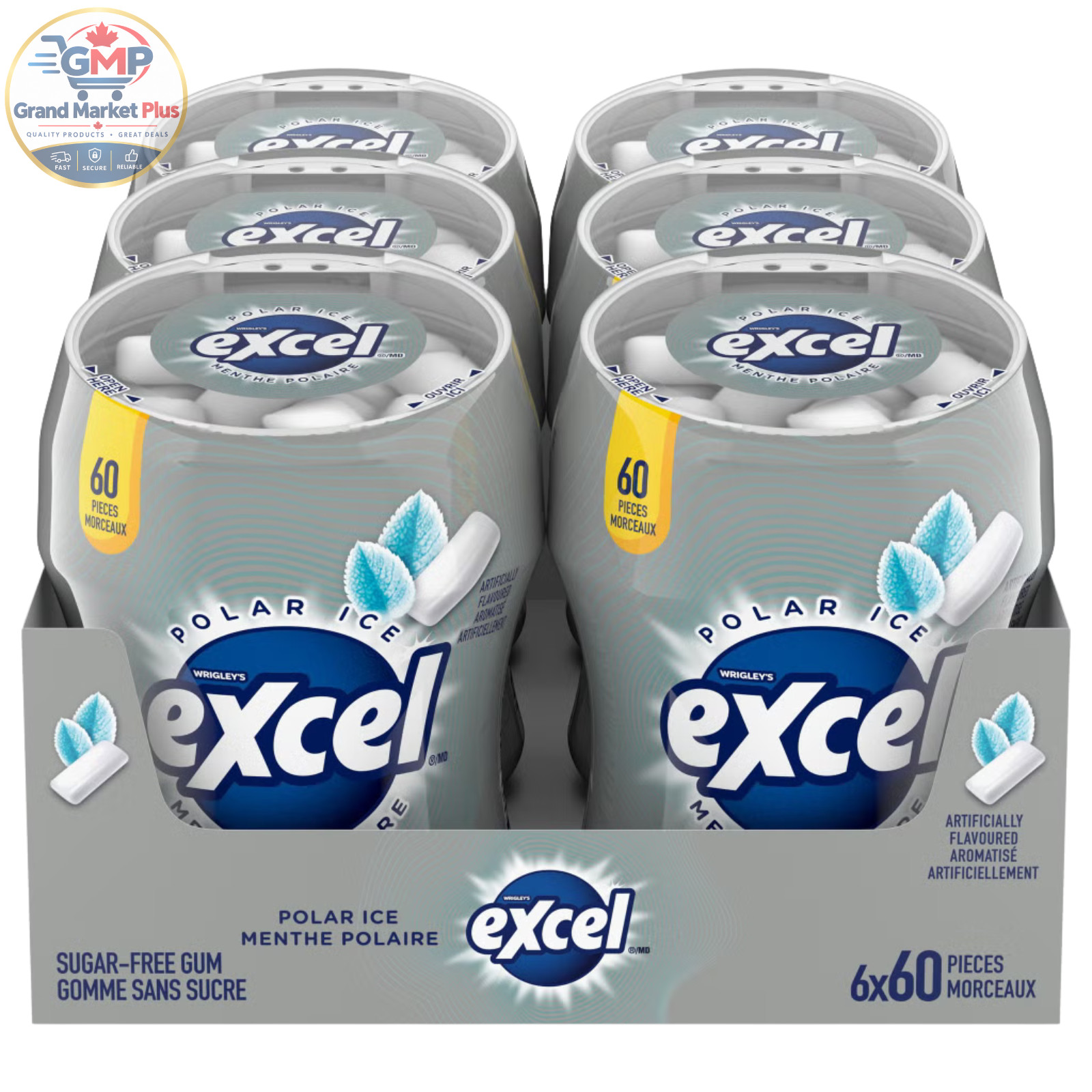 Excel Sugar-Free Gum, Menthe Polar Ice, 60 pieces per bottles, 6 Bottles Excel Sugar-Free Gum, Menthe Polar Ice, 60 pieces per bottles, 6 Bottles