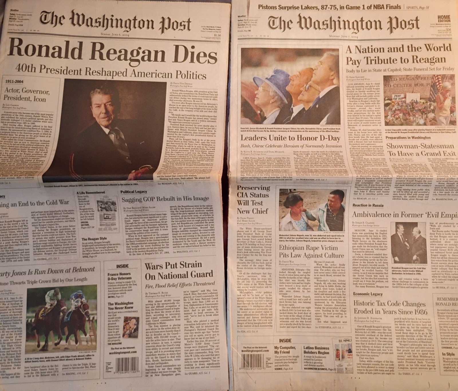 The Washington Post: Ronald Reagan Dies #184 June 6 2004, June 7,8,9,10,11,12,13 The Washington Post: Ronald Reagan Dies #184 June 6 2004, June 7,8,9,10,11,12,13