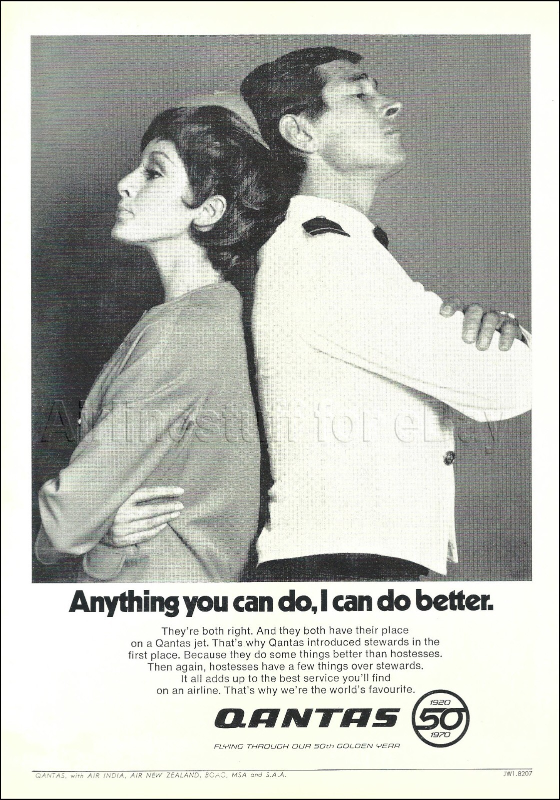 1970 QANTAS Airways STEWARDESS PURSER ad advert airlines 50th Anniversary