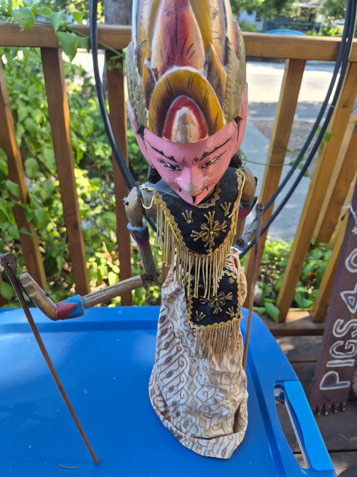 Vintage Indonesian Wayang Golek Arjuna Rod Puppet Carved Wood Batik 29\ Vintage Indonesian Wayang Golek Arjuna Rod Puppet Carved Wood Batik 29\
