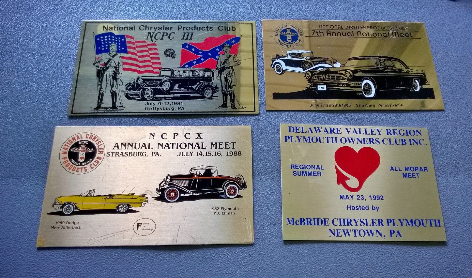4 National chrysler Auto Meet Car Show Dash Plaque PA 81 85 88 92