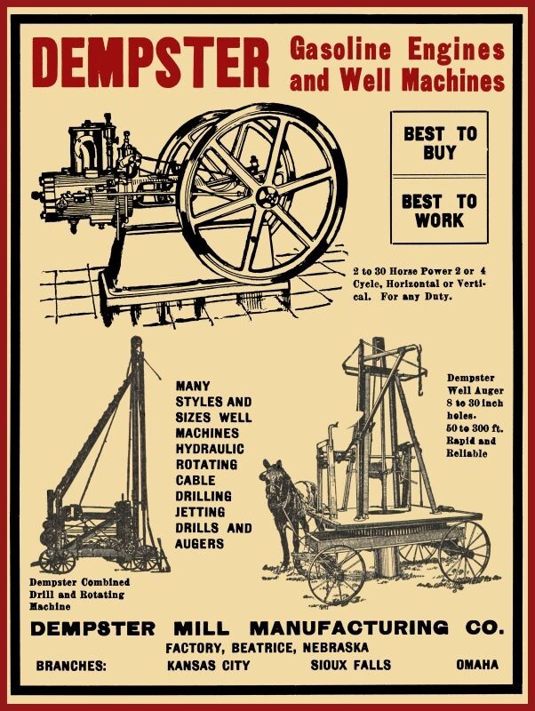1906 Dempster Gas Engines & Well Machines NEW Sign 24 x 30