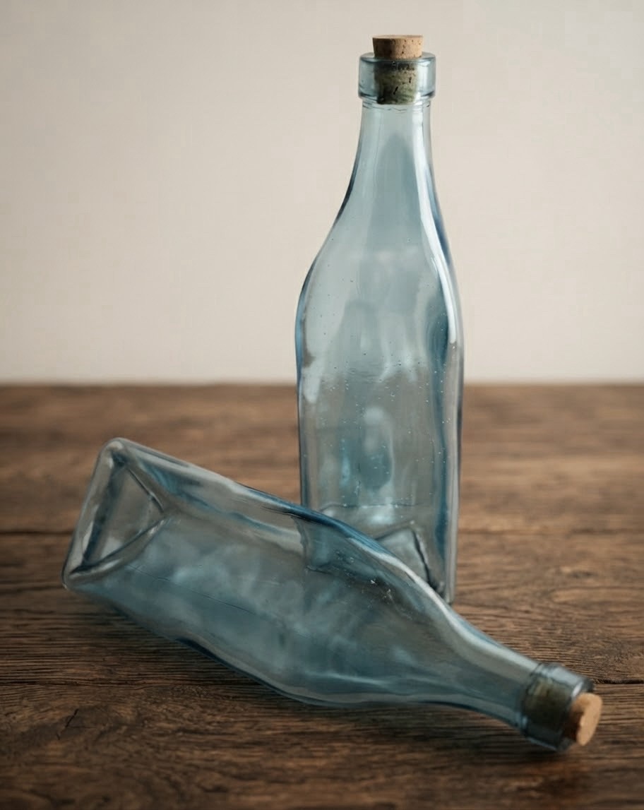 Vintage Light Blue (Turquoise) Triangular Bottles 10” High (HE)