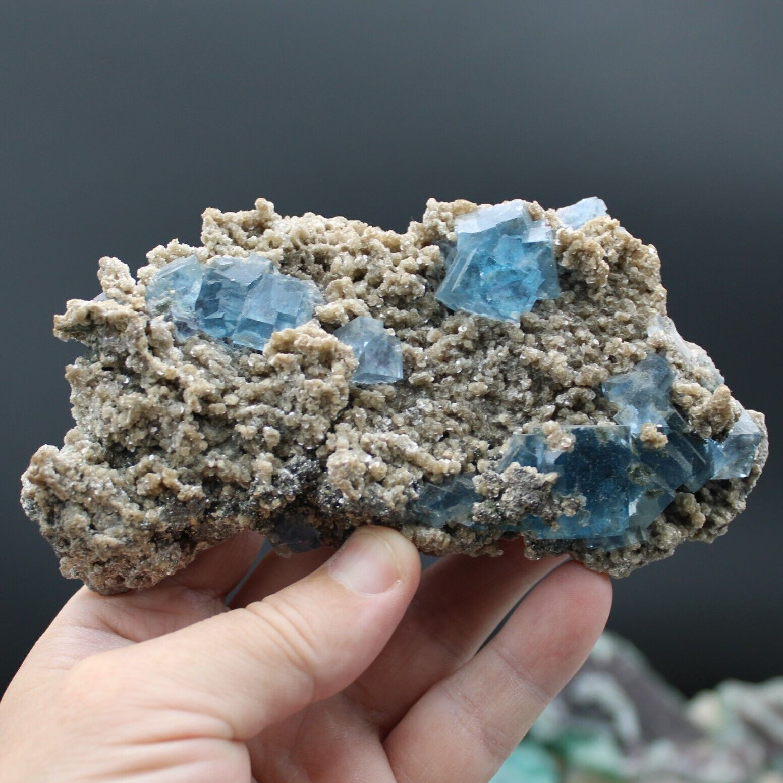 Large Stunning Blue 413Grams Fluorite Display Specimen amazing colors USA DEALER