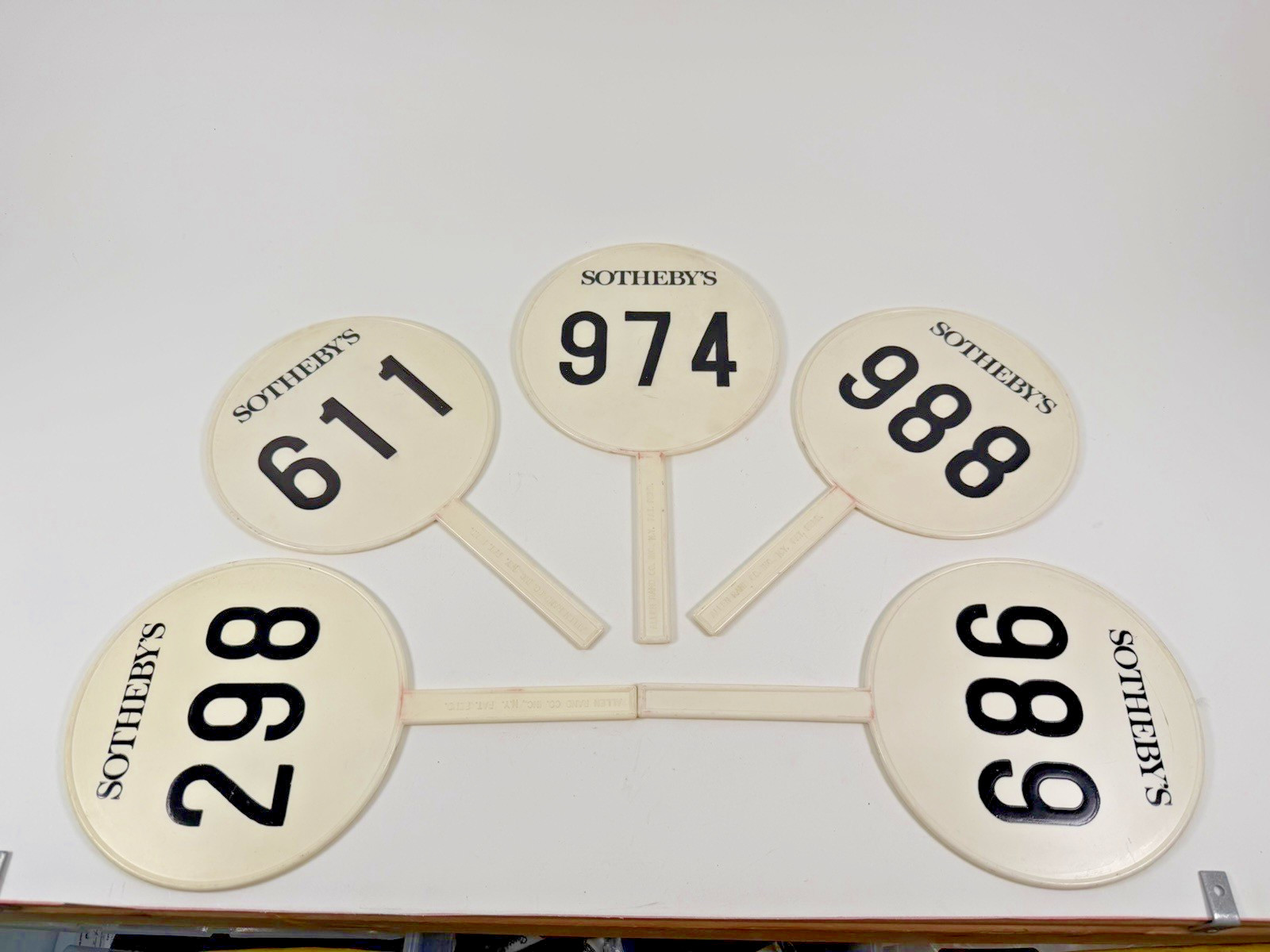 Lot Of 5 Vintage Sotheby’s Auction Bid / Bidder Paddle Double Sided