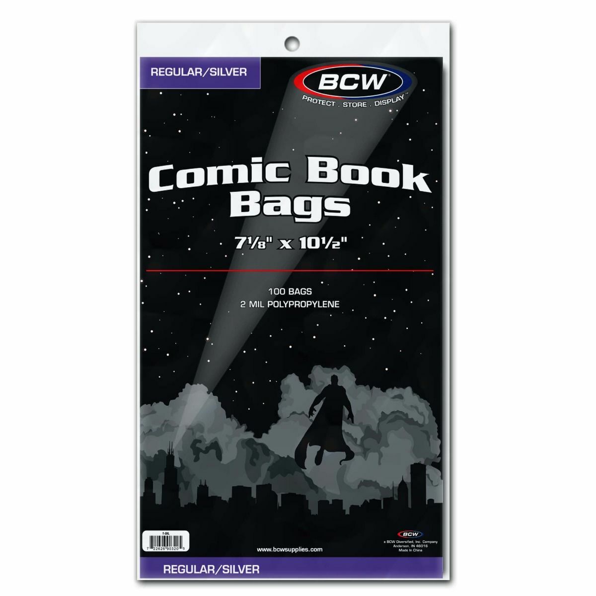 100 - BCW Regular / Silver 2-Mil Polypropylene Comic Book Bags 7-1/8