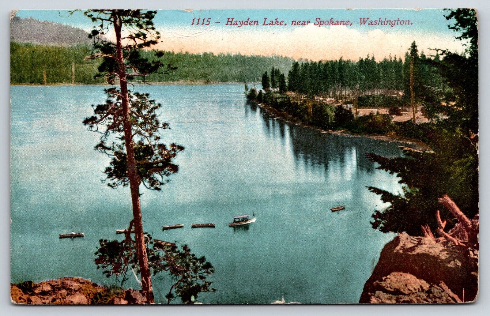 Spokane WA-Washington, Hayden Lake, Boats, Antique Vintage 1912 Post Card