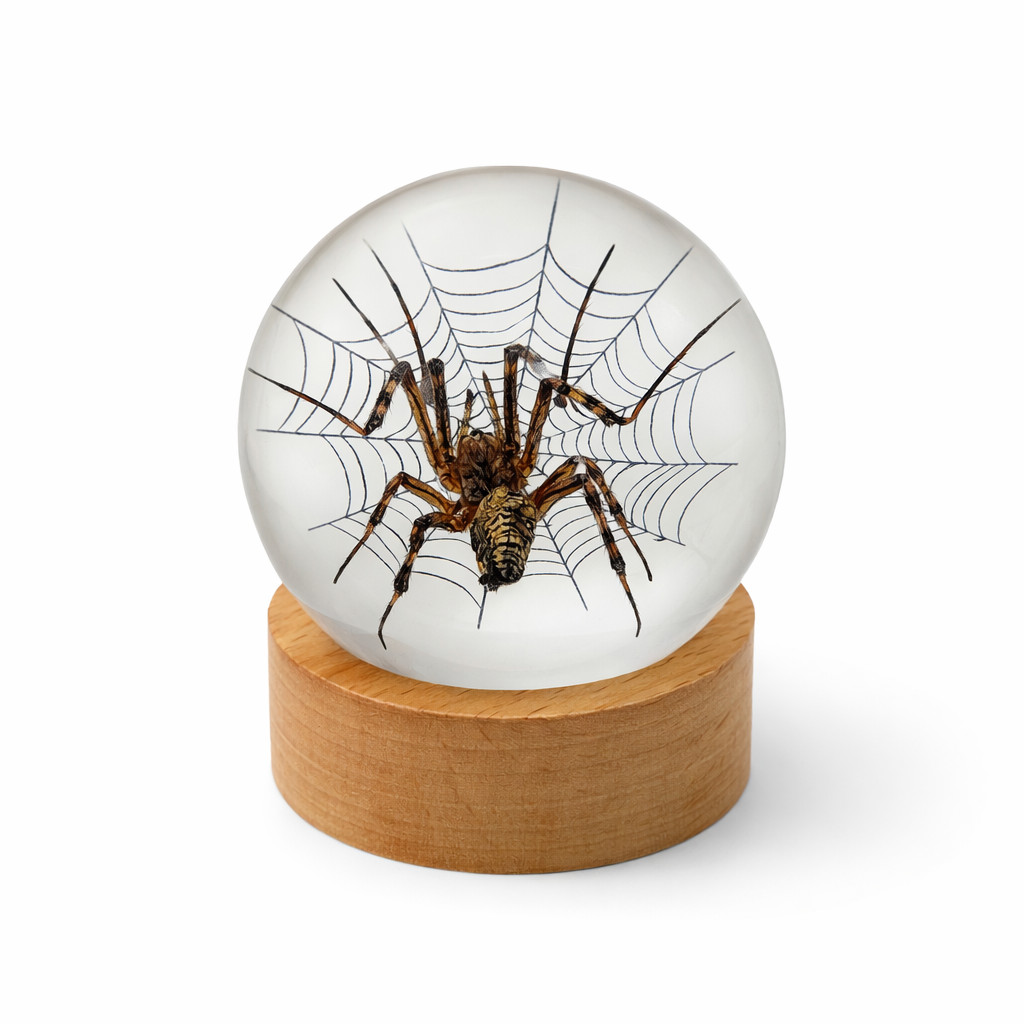Real Spider Resin Globe 2.4in Wood Base Oddities Natural History Gift
