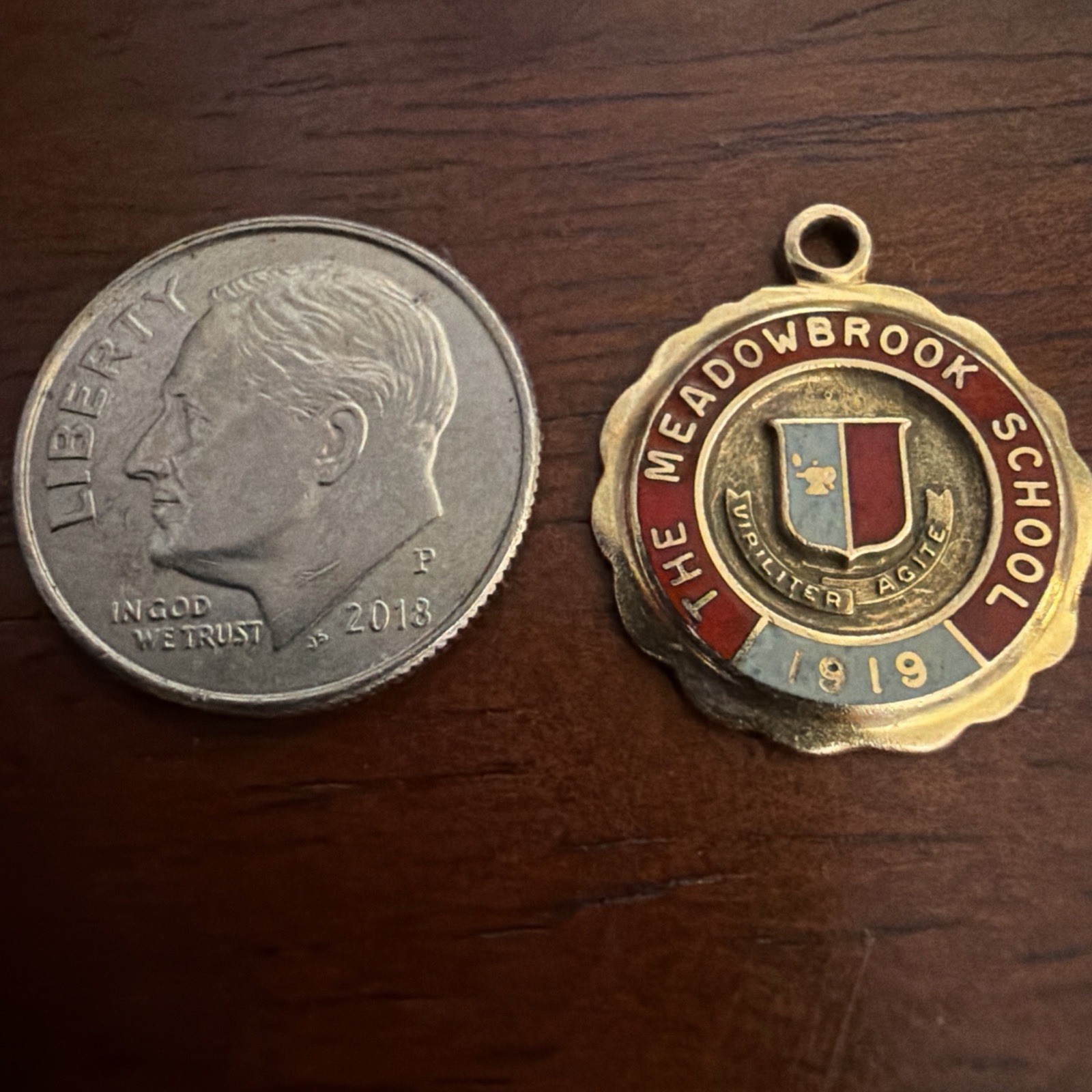 14k Gold And Enamel vintage  graduation,school charm  Meadowbrook School 1919