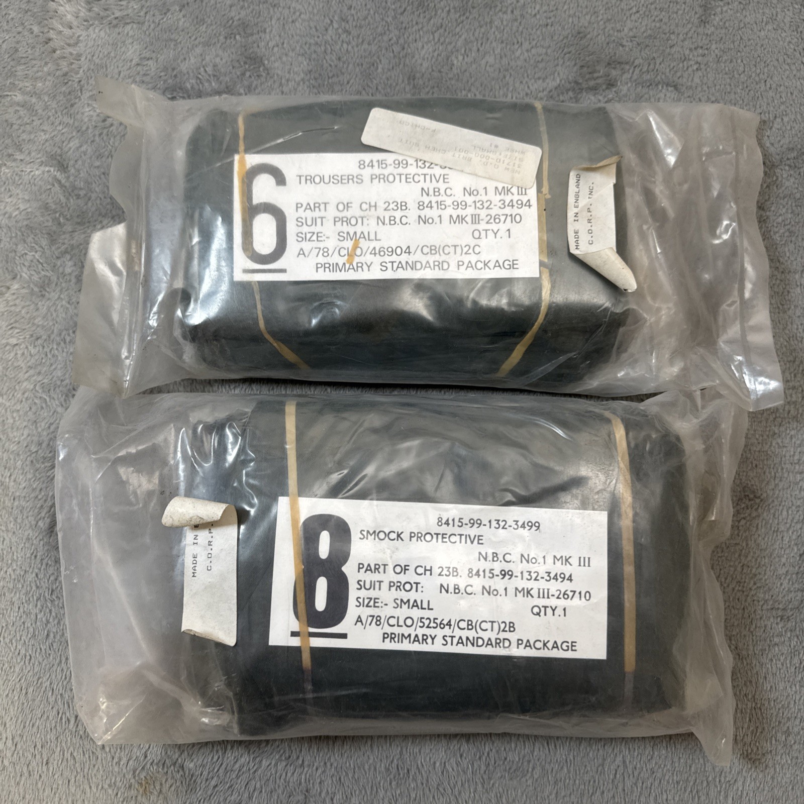 Military N.B.C. Chemical Suit Smock & Trousers Unused Unopened Size: Small
