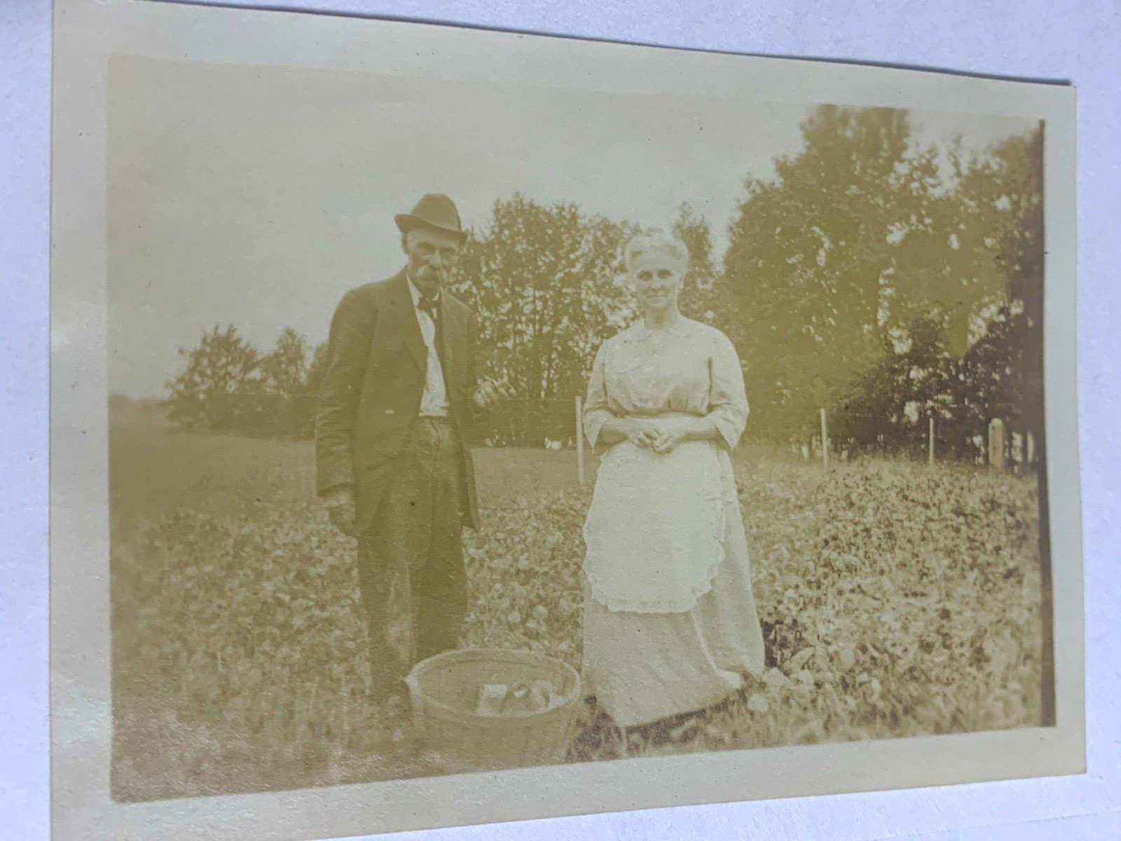 Vtg early 1900s sepia portrait photo couple Domestic & Family Life farm mustache