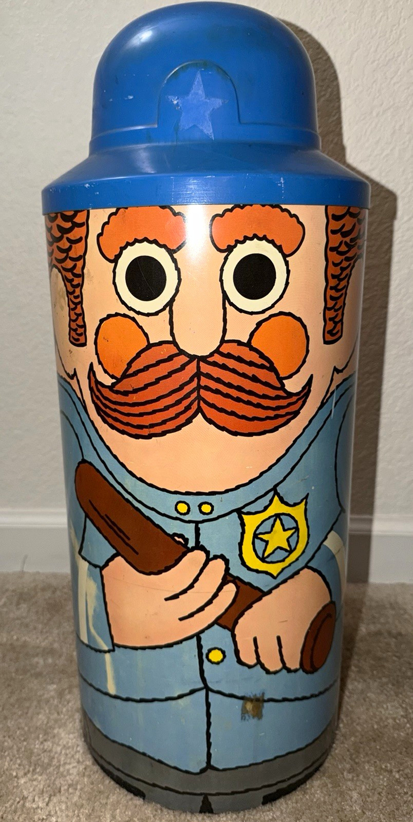 Trash Can, Policeman with Nightstick, Hat, Vintage, Cheinco, 1960s