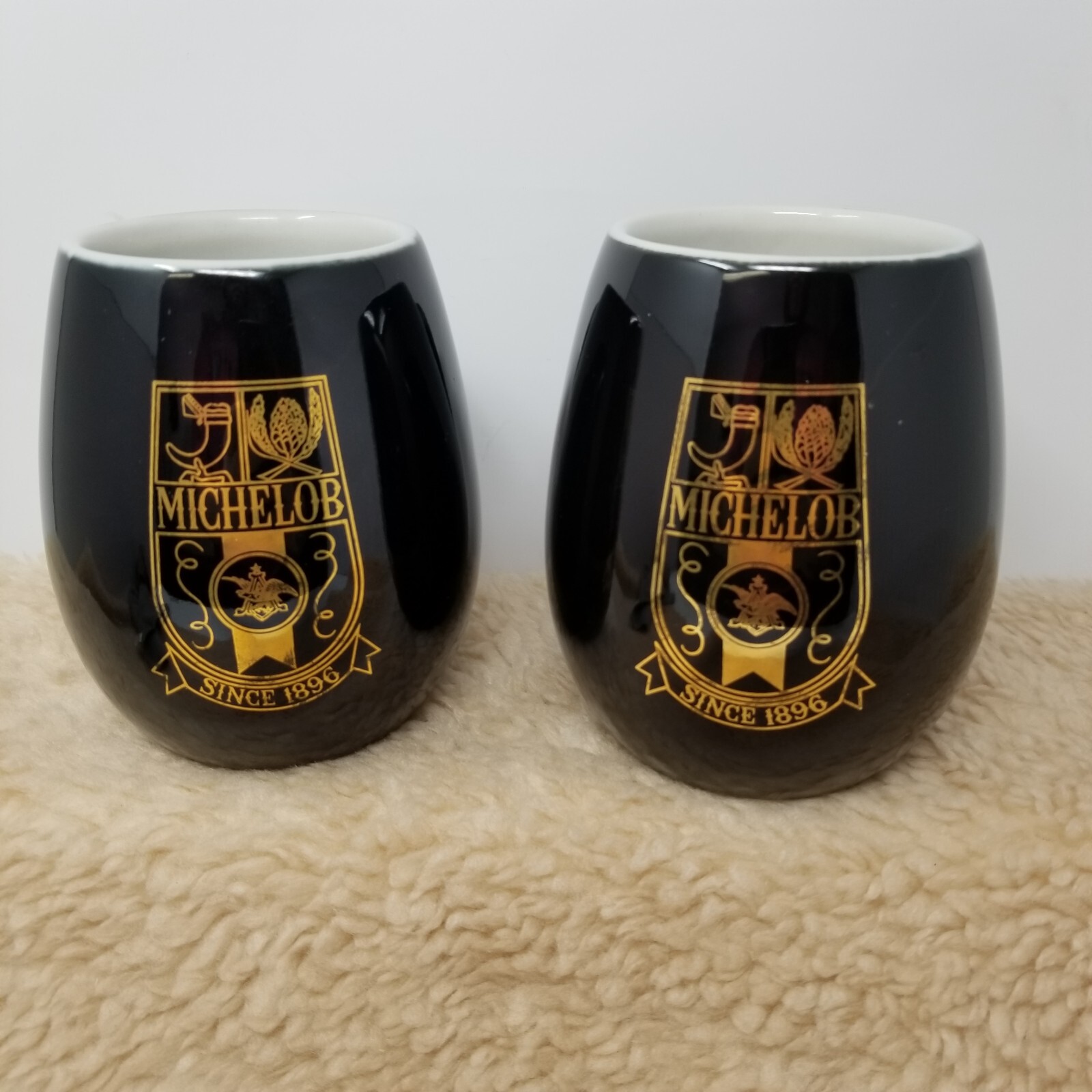 VTG Michelob Since 1896 Black Gold Beer Stein Mug 22oz Lot of 2 Ceramarte Brazil