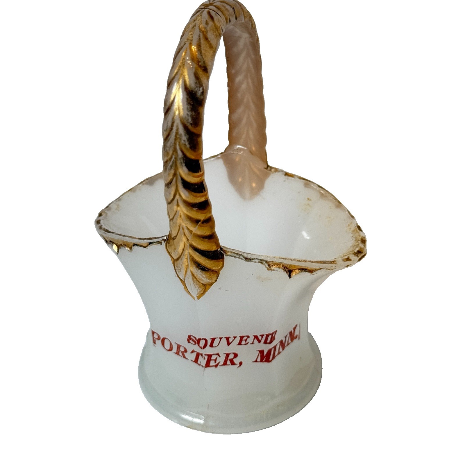 PORTER MINNESOTA MN Antique DEPRESSION WHITE MILK Glass Souvenir TRINKET BASKET PORTER MINNESOTA MN Antique DEPRESSION WHITE MILK Glass Souvenir TRINKET BASKET