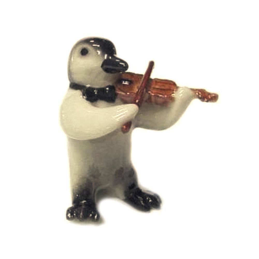 Northern Rose Penguin with Violin - Handcrafted - Miniature Porcelain Figurine