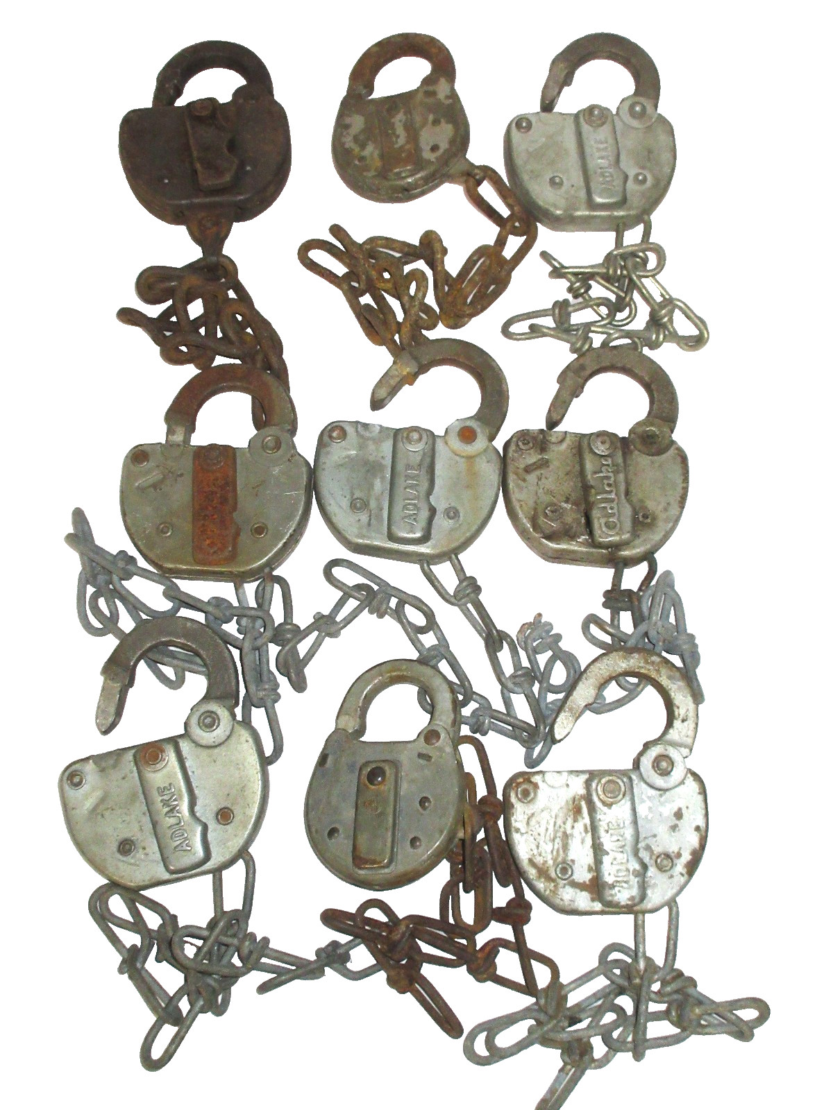 Vintage PENN CENTRAL RAILROAD RAILWAY Adlake Lock & Chain (Lot of 9) WOW