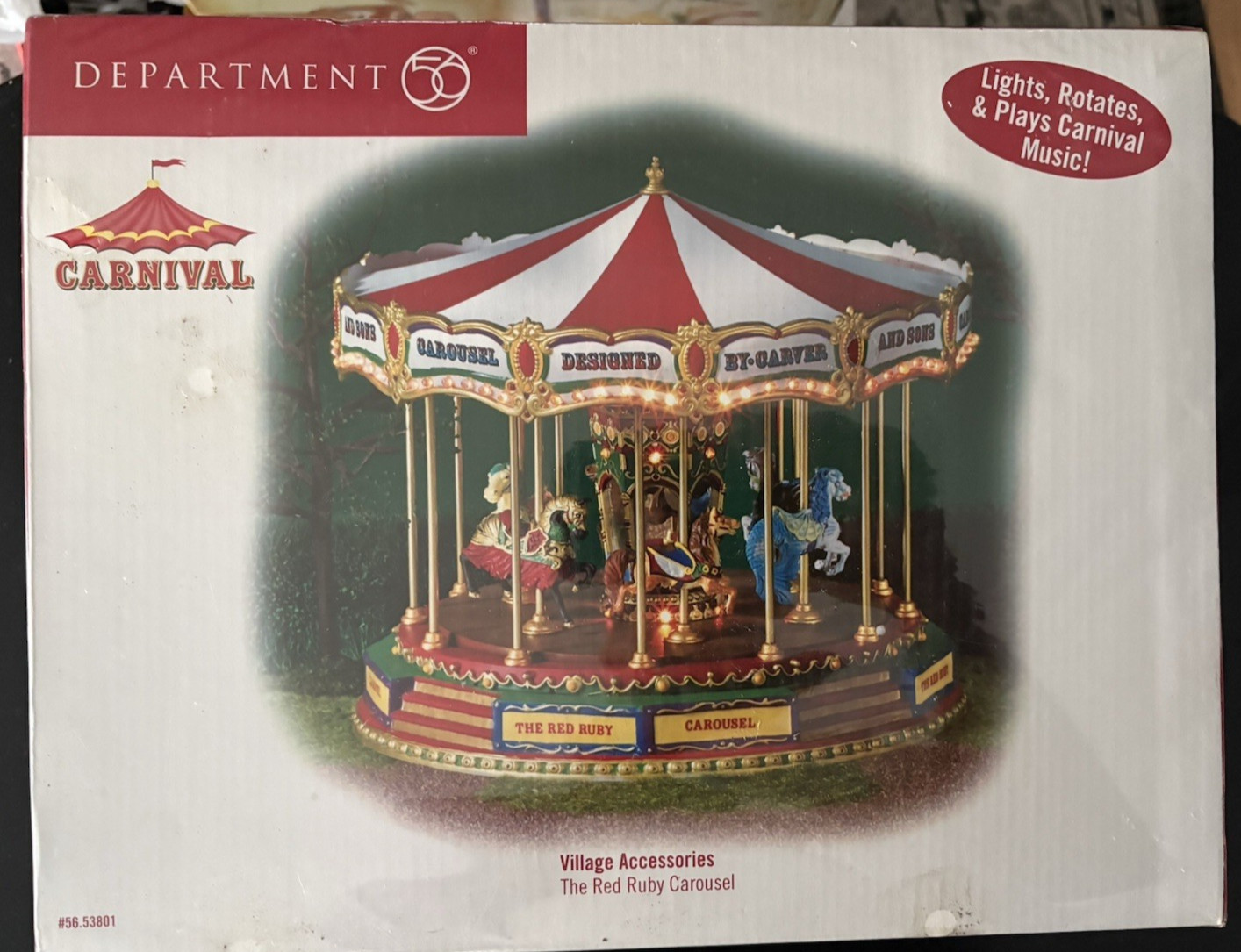 Department 56 The Red Ruby Carousel Carnival Christmas Village Accessory Sealed