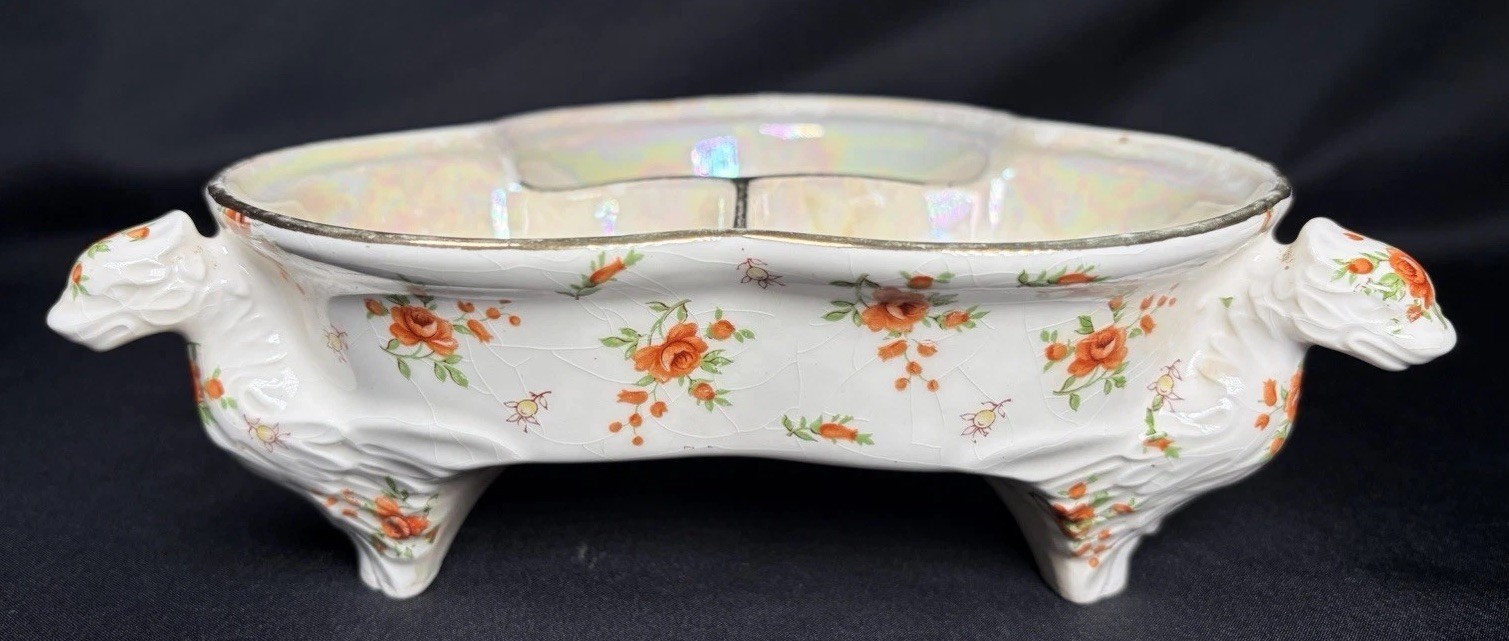 VTG ATQ 1920’s 3 Footed Divided Dragon Dish Hand Painted Moriyama Mori-Machi