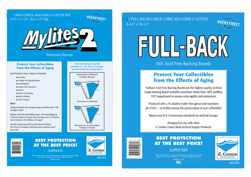 Large Comic E Gerber Mylites 2 Mil 50 sleeves  Mylar Bags & 50 Full Back Boards