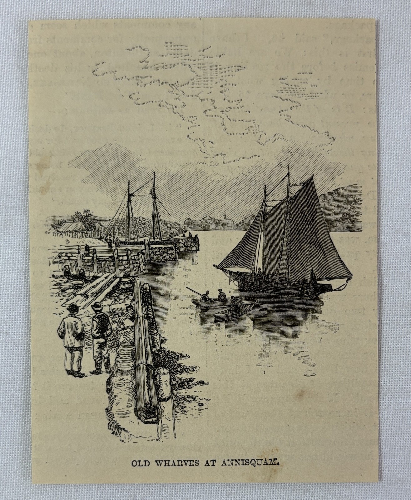 1886 magazine engraving ~ OLD WHARVES AT ANNISQUAM Massachusetts