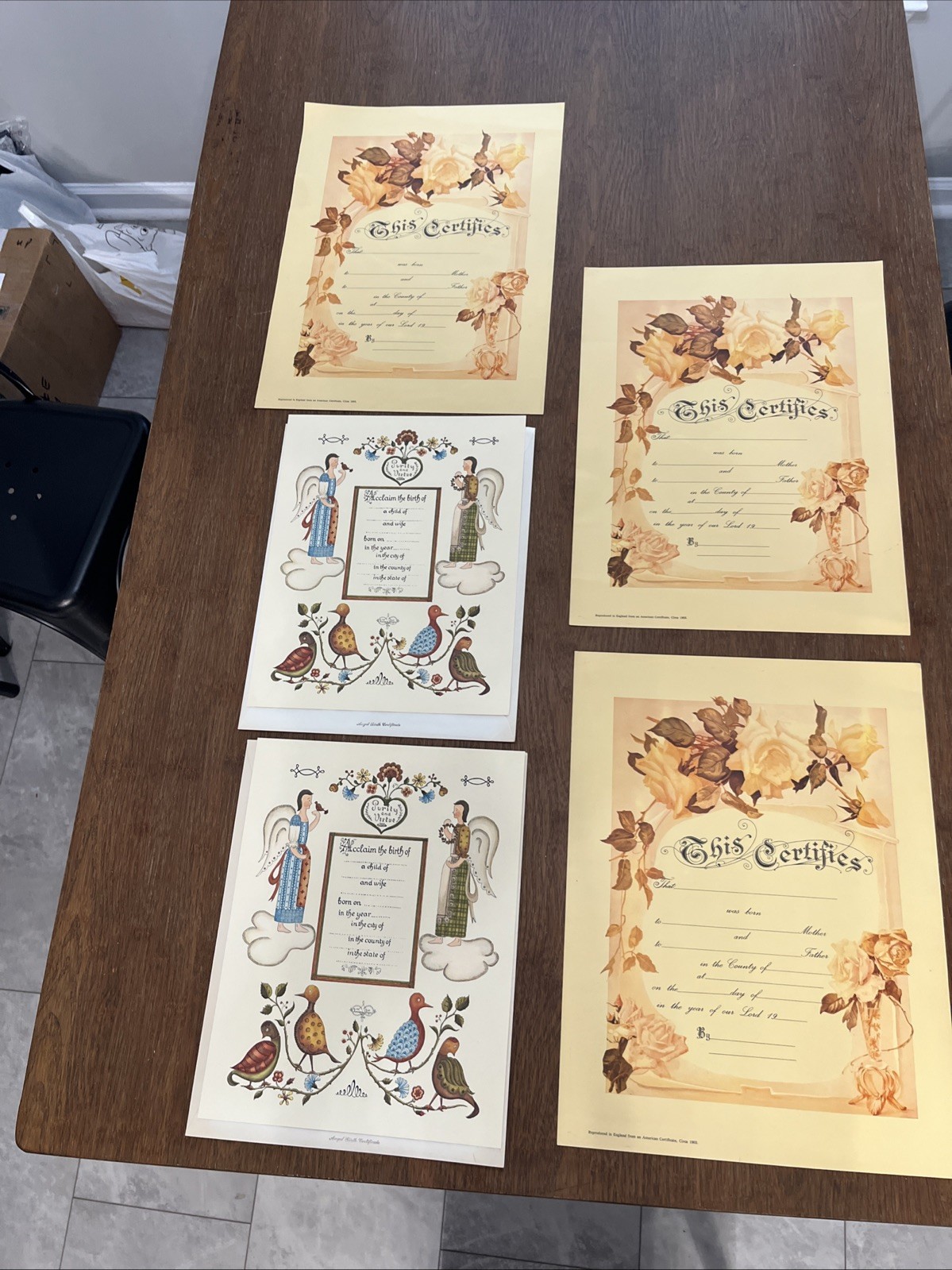 VTG LOT 5 BIRTH CERTIFICATES/2-1961 FERUAUDAL DESIGNS/3 1903 REPRODUCTIONS  UK