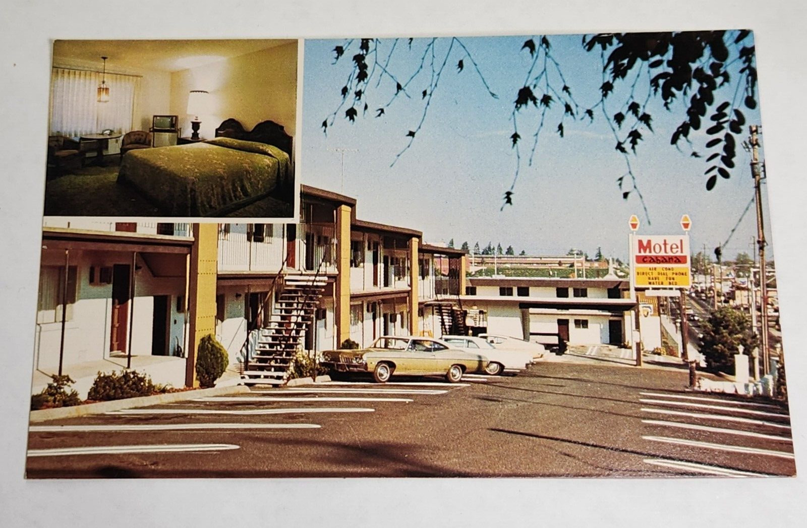 Postcard Cabana Motel Portland Oregon OR Duel View Old Cars Unposted