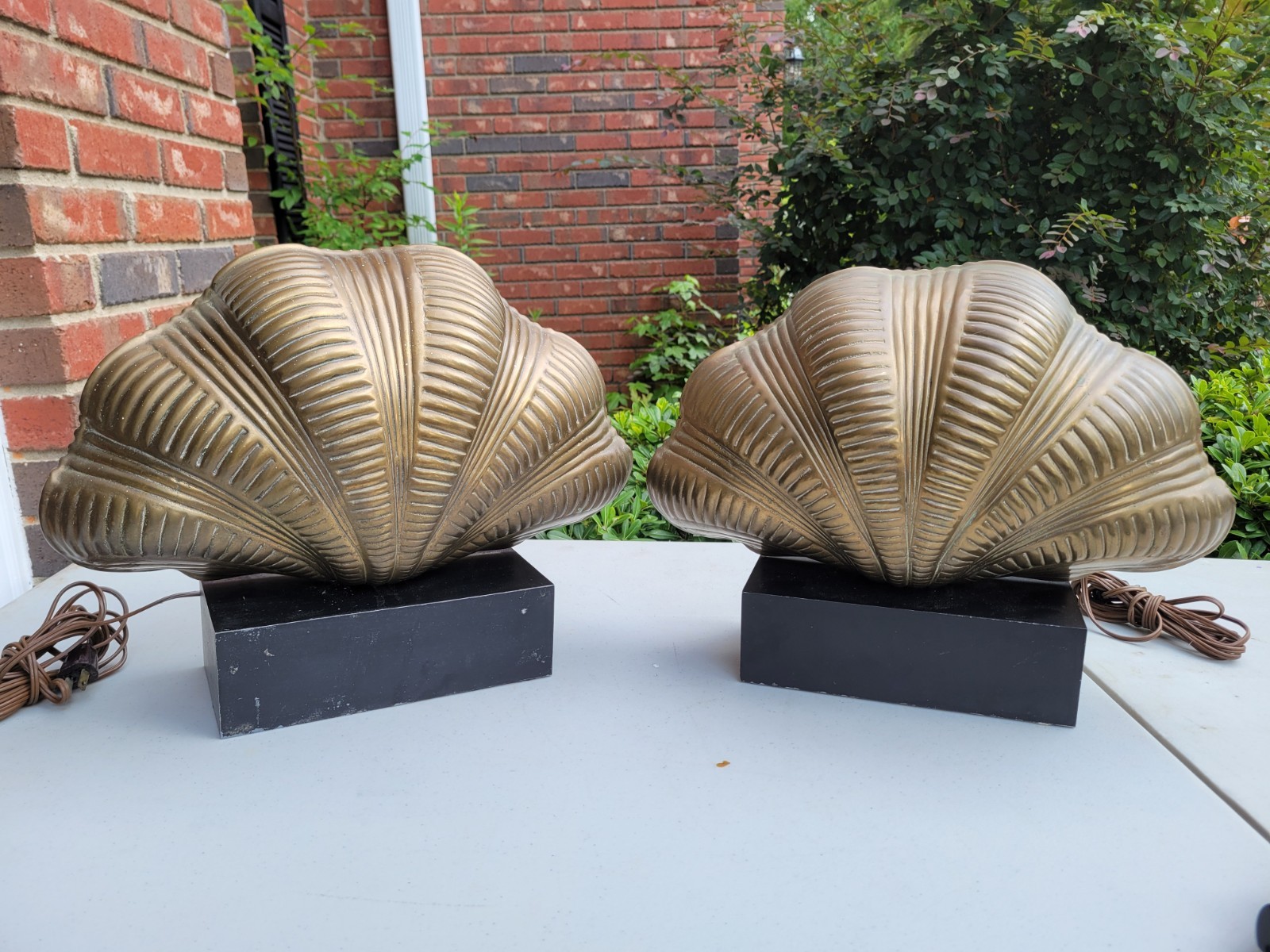 Pair Chapman Midcentury Brass Shell Lamps EUC Original Stickers 1978 HTF