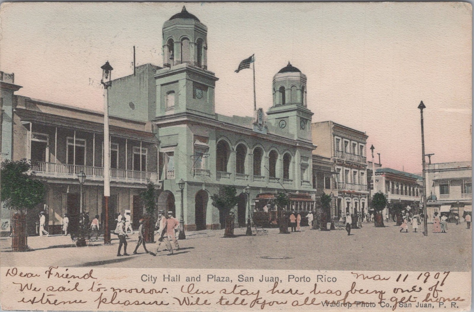 City Hall And Plaza San Juan Puerto Rico PR 1907 Trolley Postcard