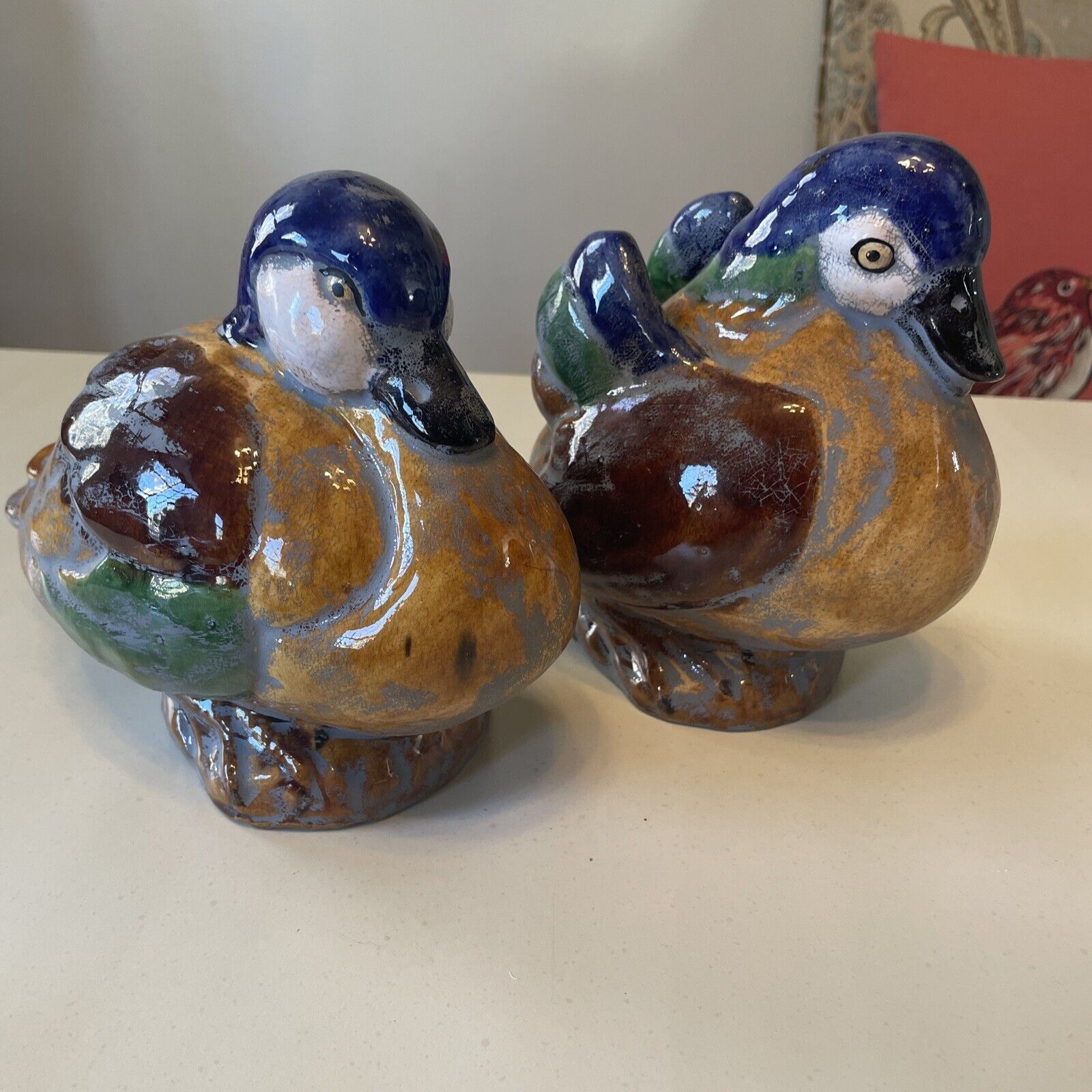 Rare Vintage Antique Ceramic Artisan Mandarin Colorful Duck Handpainted EUC
