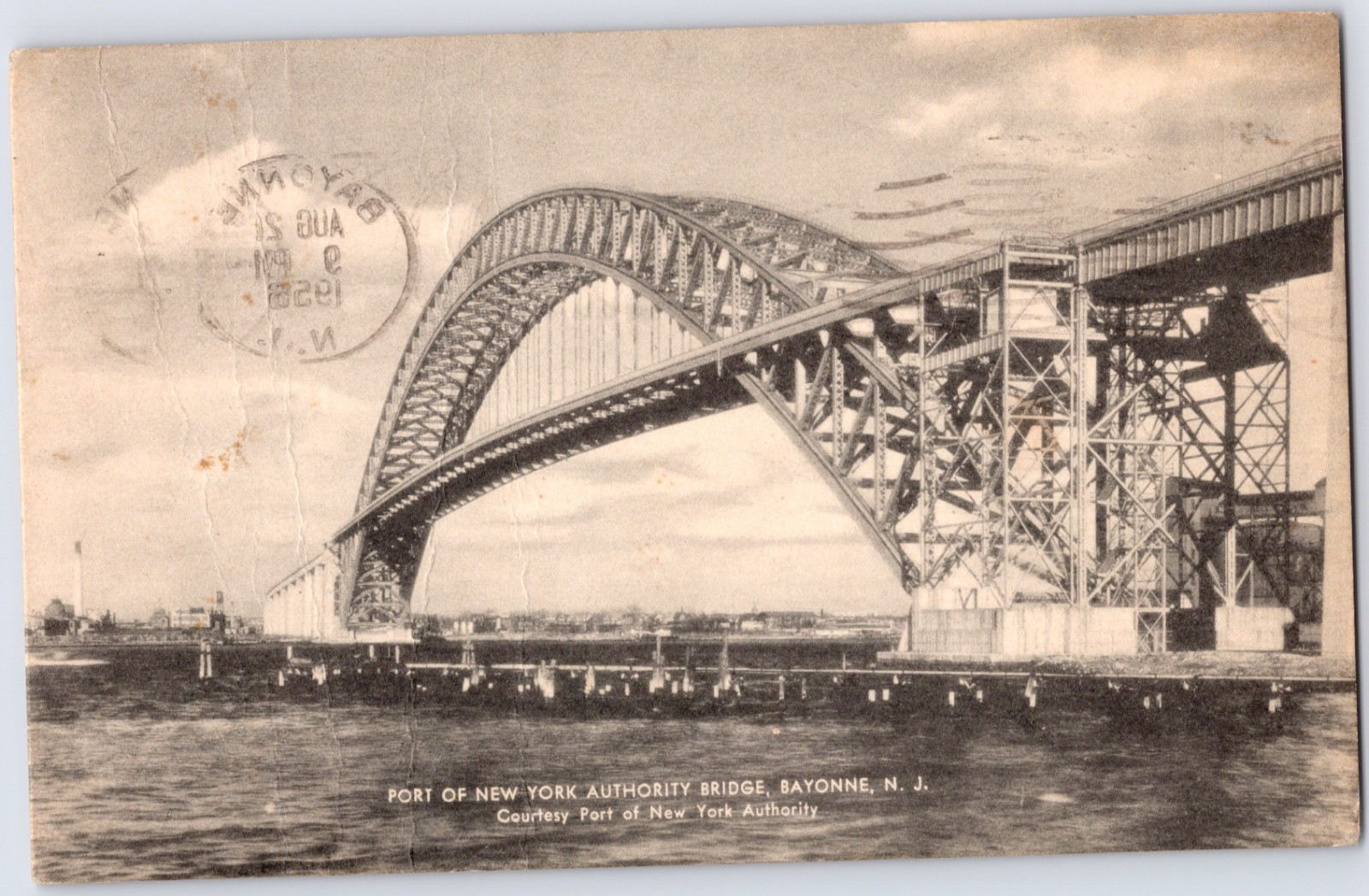 VINTAGE BAYONNE BRIDGE NEW JERSEY W/ STATEN ISLAND NY~1930s POSTCARD NP