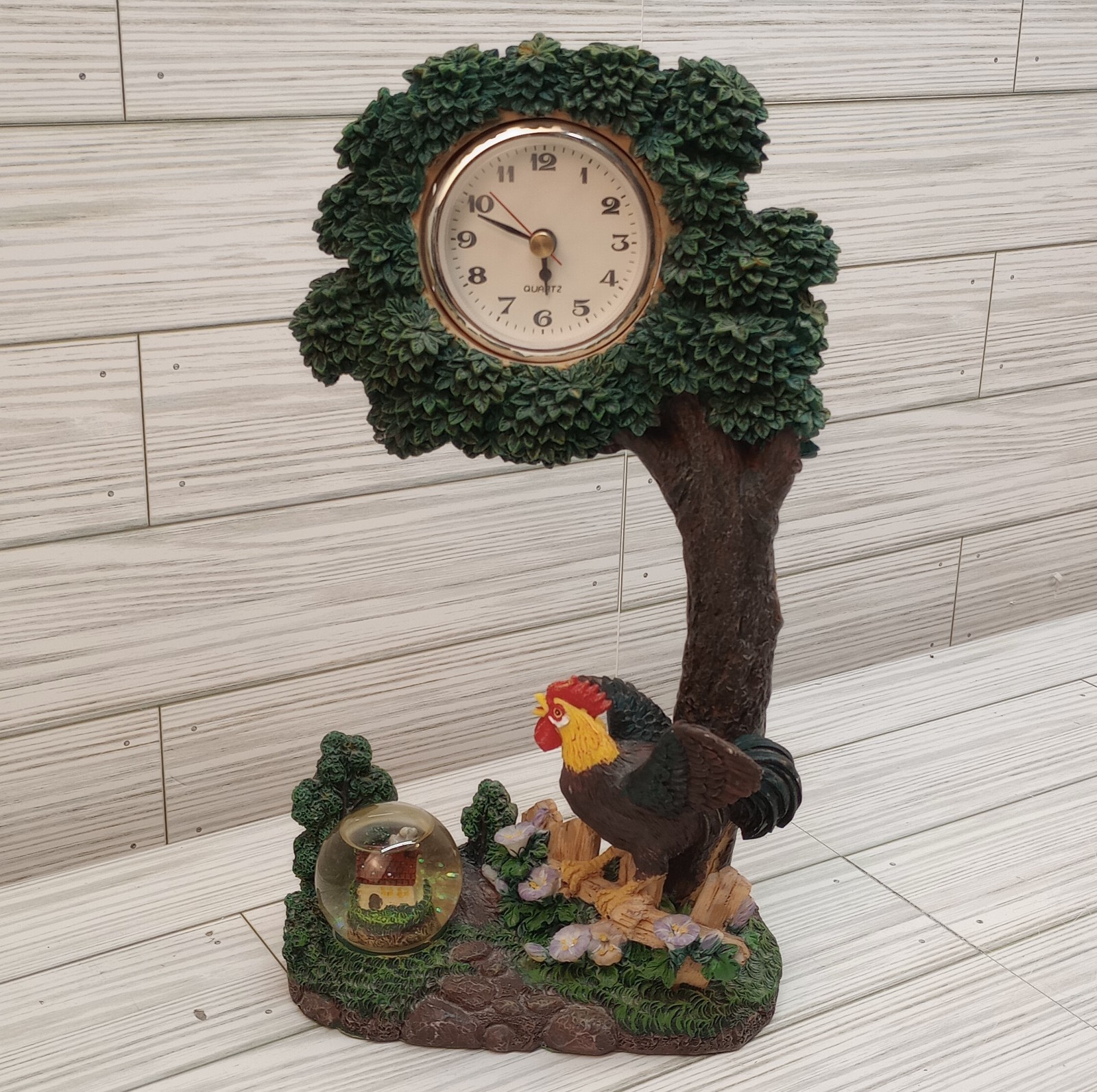 Vintage 1999 Cadona Rooster Tree Clock And Sparkle Globe Quartz Clock 12