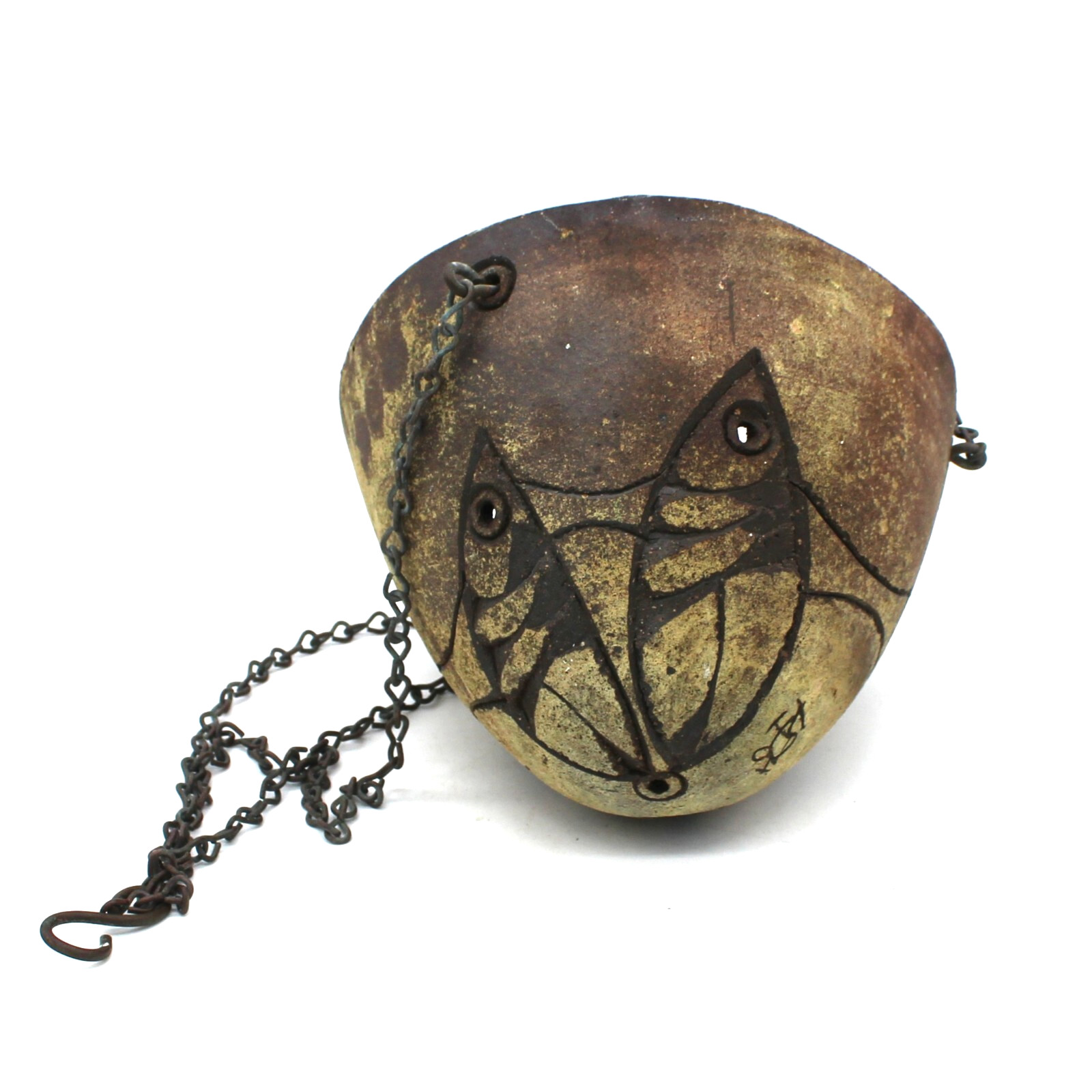 Vintage Paolo Soleri (1919 - 2013) Pottery Hanging Planter  w/Chain By Arcosanti