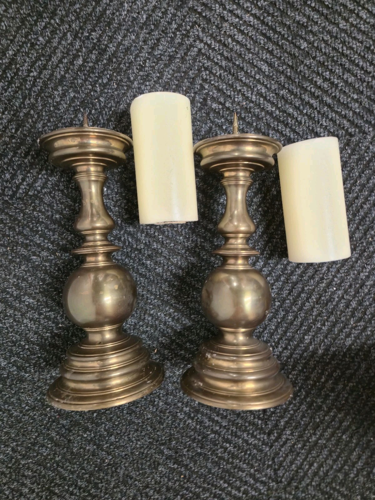 2  Antique Large Renaissance Brass  Bronze Candlestick Holder 12” 4+ Lbs Each 