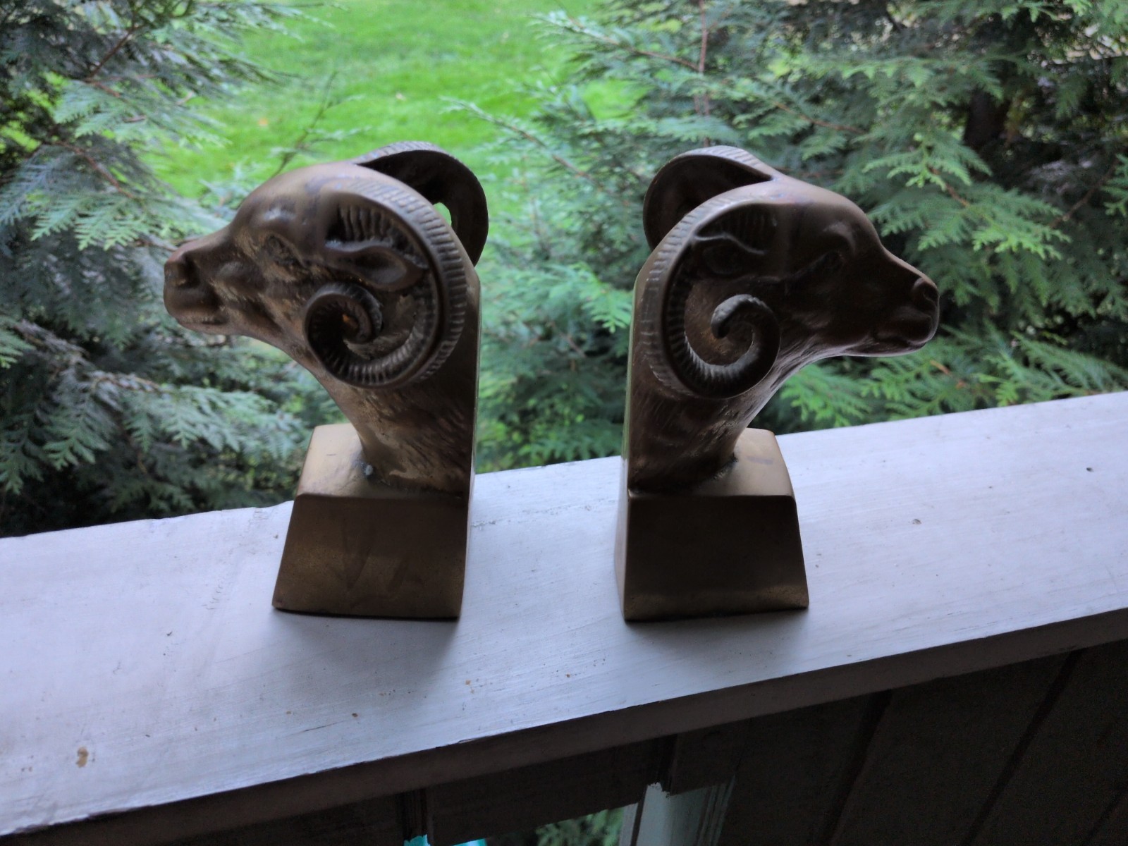 Vintage Ram Head Bookends Brass Finish Set of 2 Heavy Art Deco Style