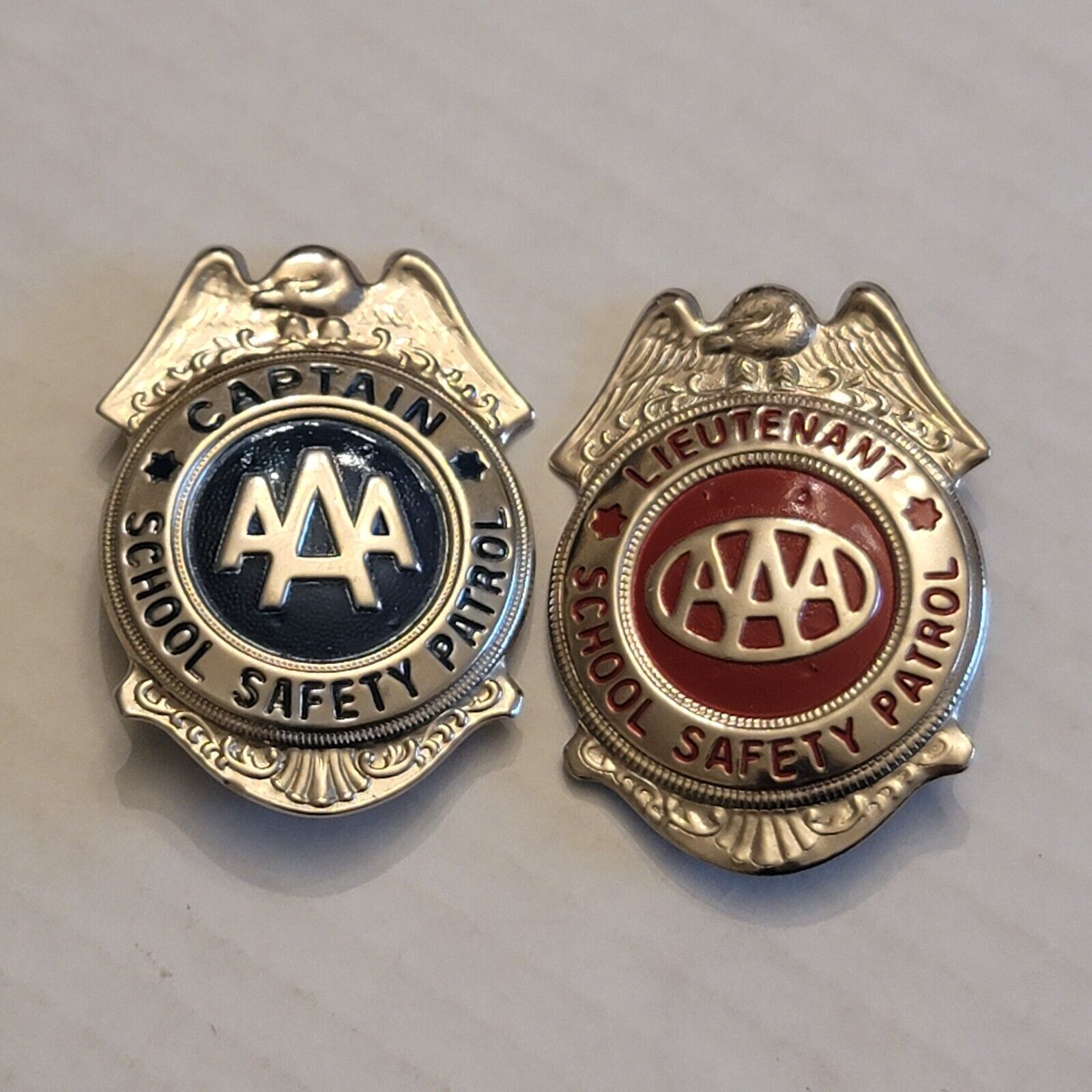 Vintage AAA School Safety Patrol Officer Captain & Lieutenant Badges Metal Pins