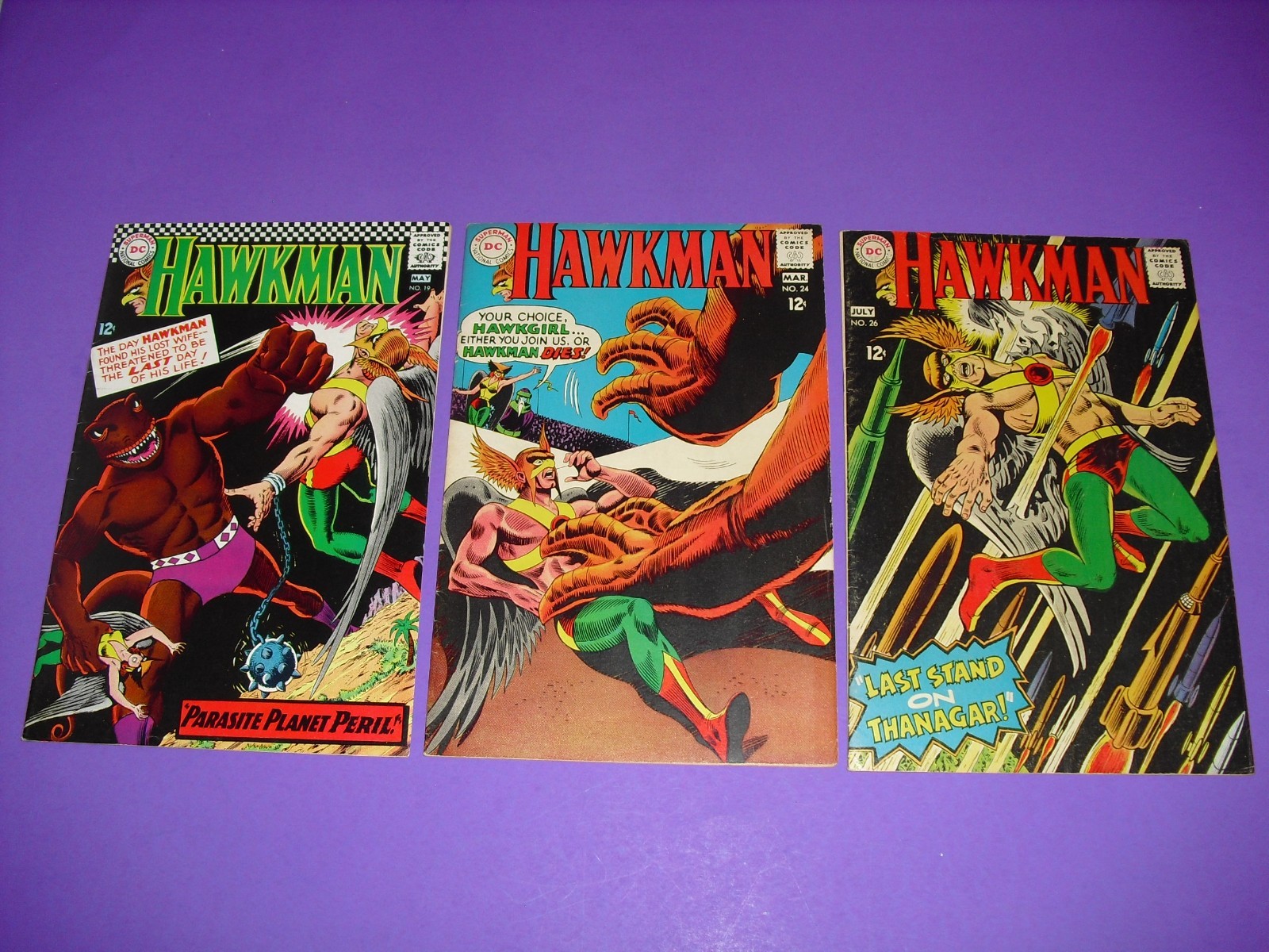 Hawkman #19 #24 & #26 all FN+ to VF- from 1968 DC F fine very C503 Hawkman #19 #24 & #26 all FN+ to VF- from 1968 DC F fine very C503