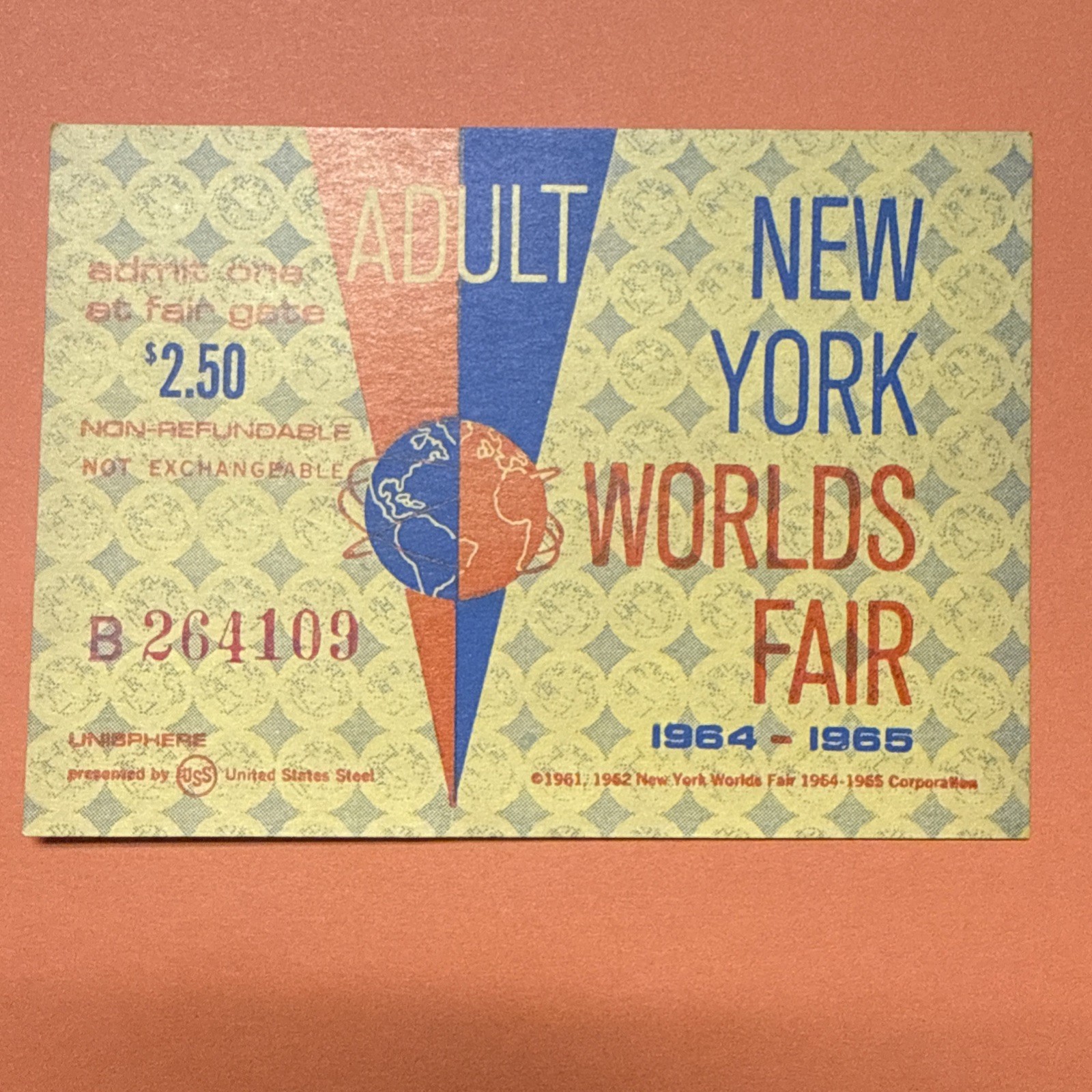 VINTAGE 1964-1965 NEW YORK WORLD'S FAIR ADULT TICKET Never Used