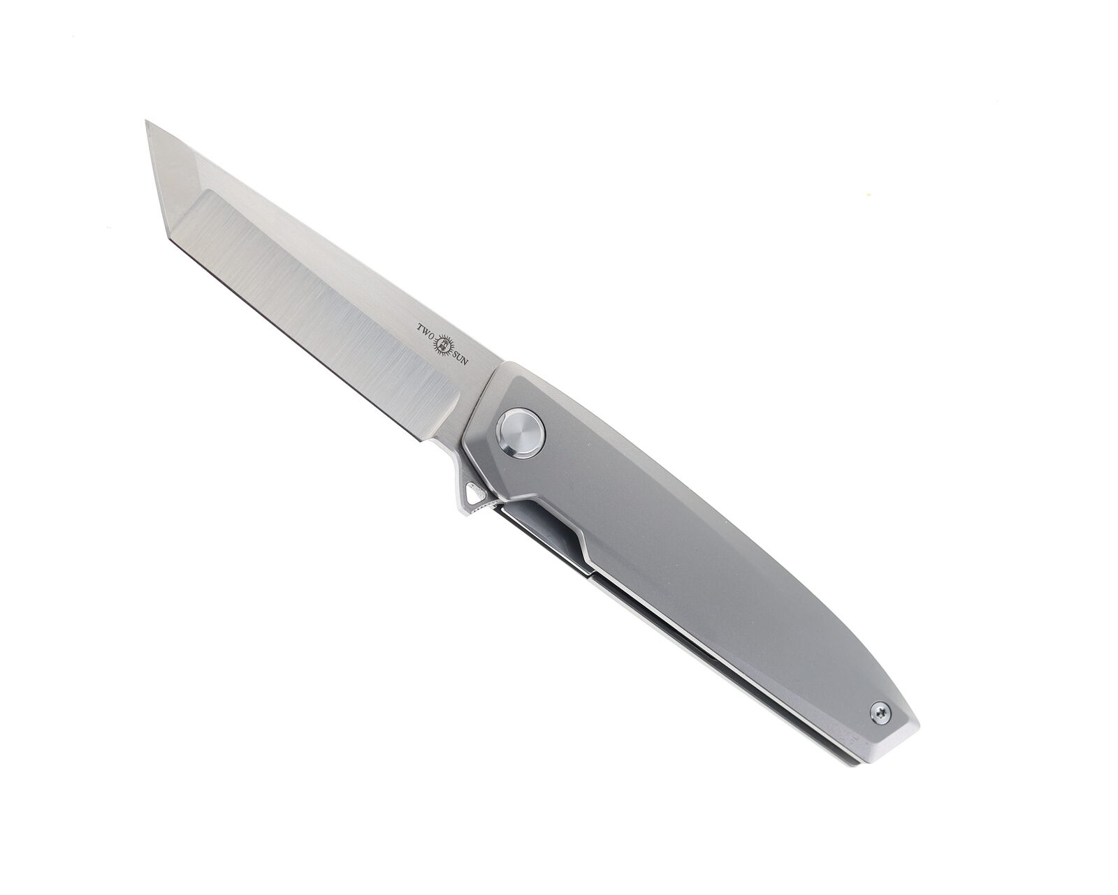Two Sun Folding Knife Gray Titanium Handle D2 Plain Edge TS295-D2