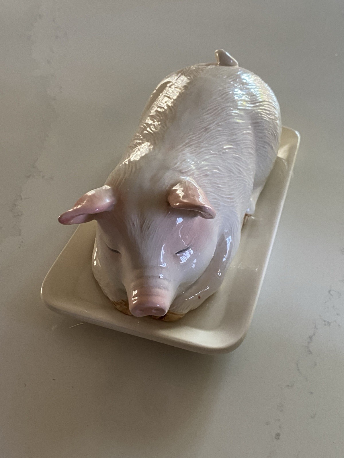 Charming Vintage Otagiri Japan Sleeping Pig Covered Butter Dish 7.25\ Charming Vintage Otagiri Japan Sleeping Pig Covered Butter Dish 7.25\