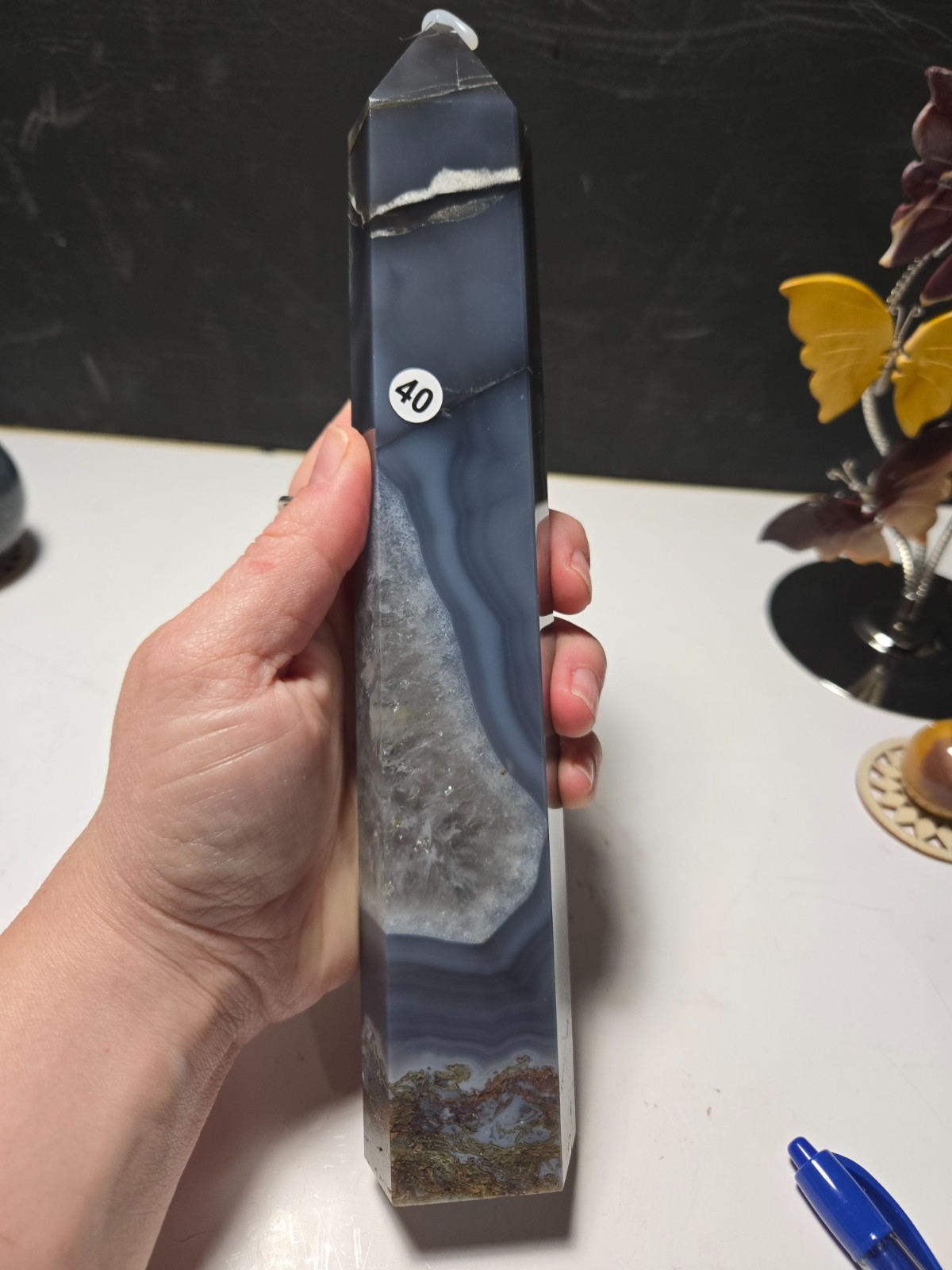 GORGEOUS GORGEOUS GORGEOUS TALL BLUE MOSS AGATE TOWERS 8.75-10.5in P44