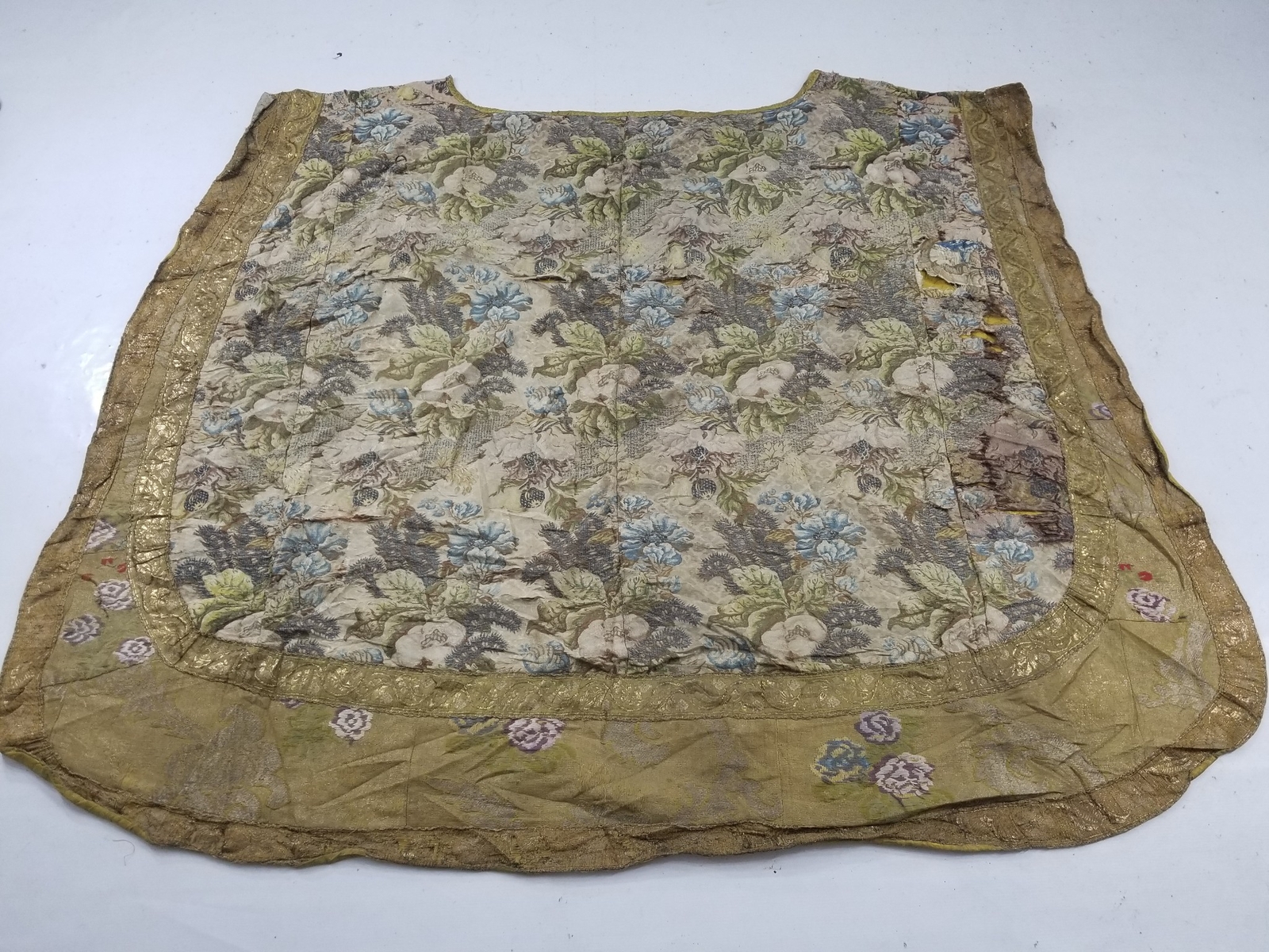 Antique 19thC French Brocade Silver Thread Church Priest Vestment 66x55 inches