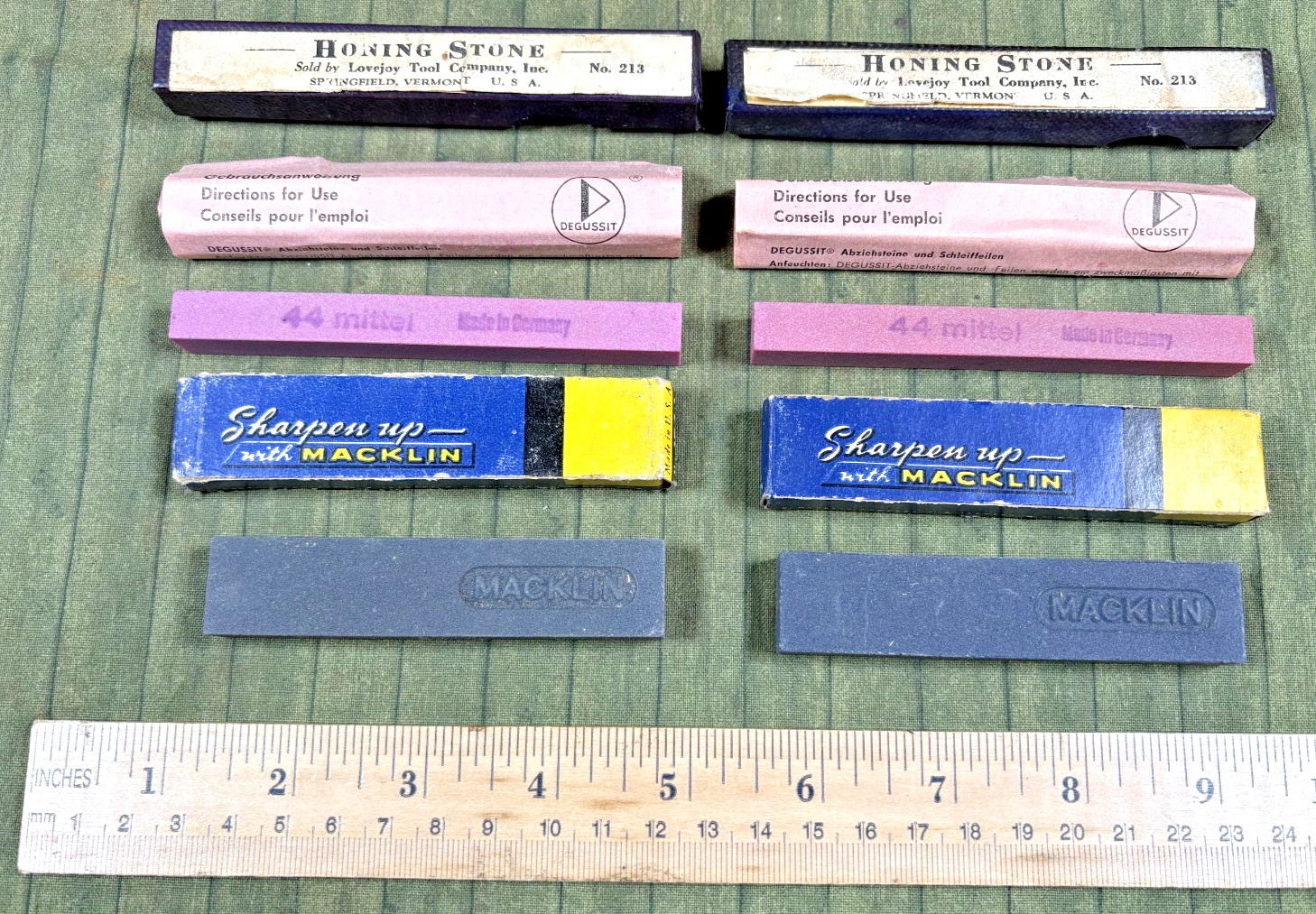 Vintage Lot of (4) Honing Sharpening Stones - New Old Stock - Mittel & Macklin Vintage Lot of (4) Honing Sharpening Stones - New Old Stock - Mittel & Macklin
