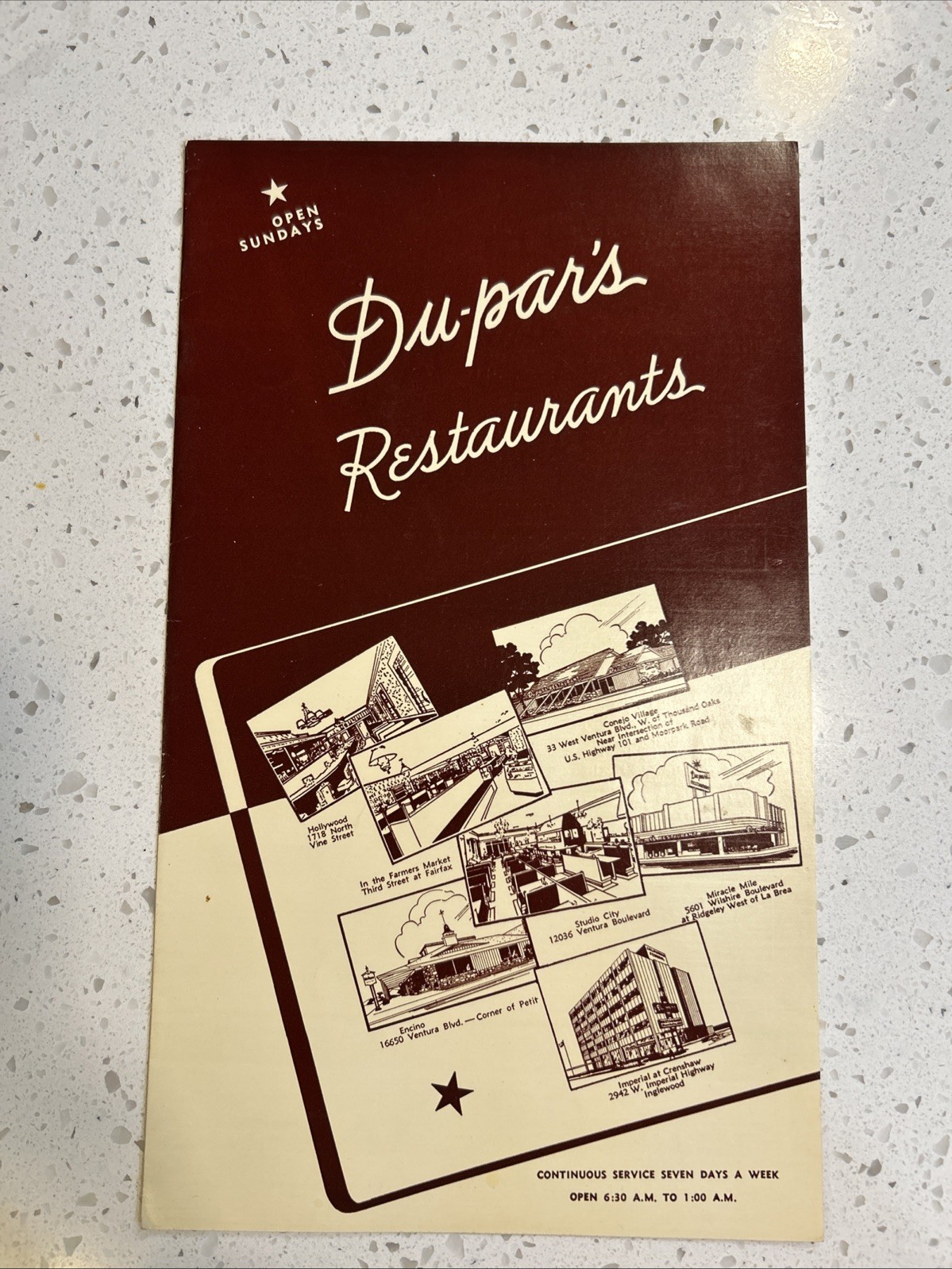 Du-par’s Los Angeles Wilshire Blvd Vintage Restaurant Menu Collectible