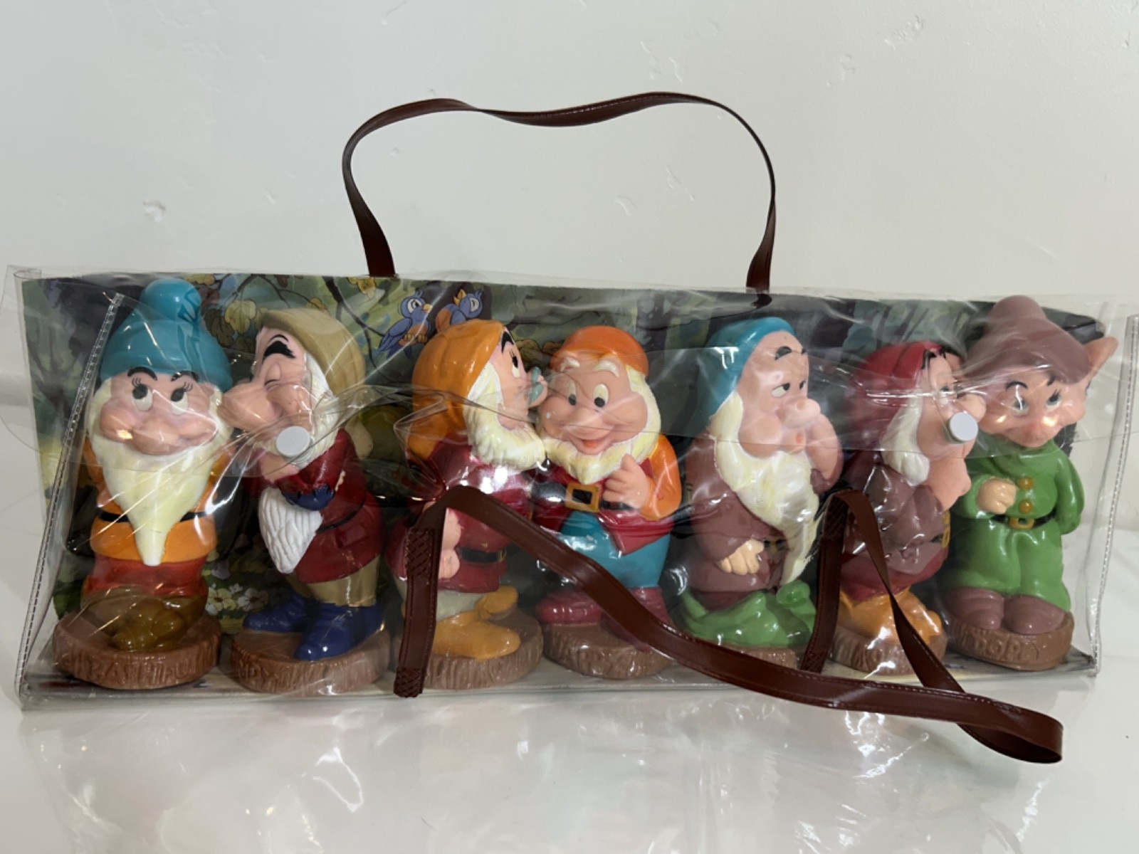Vintage Set of 7 Original Disney Snow White Dwarfs Vinyl Rubber Figure Squeak B2