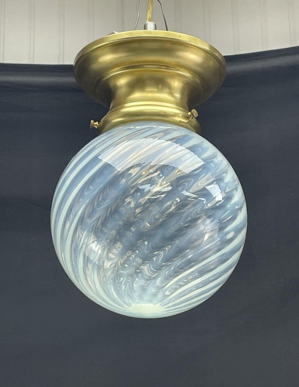 RESTORED Antique Vtg Flush Mount Light Art Deco Victorian Swirl Opalescent Glass